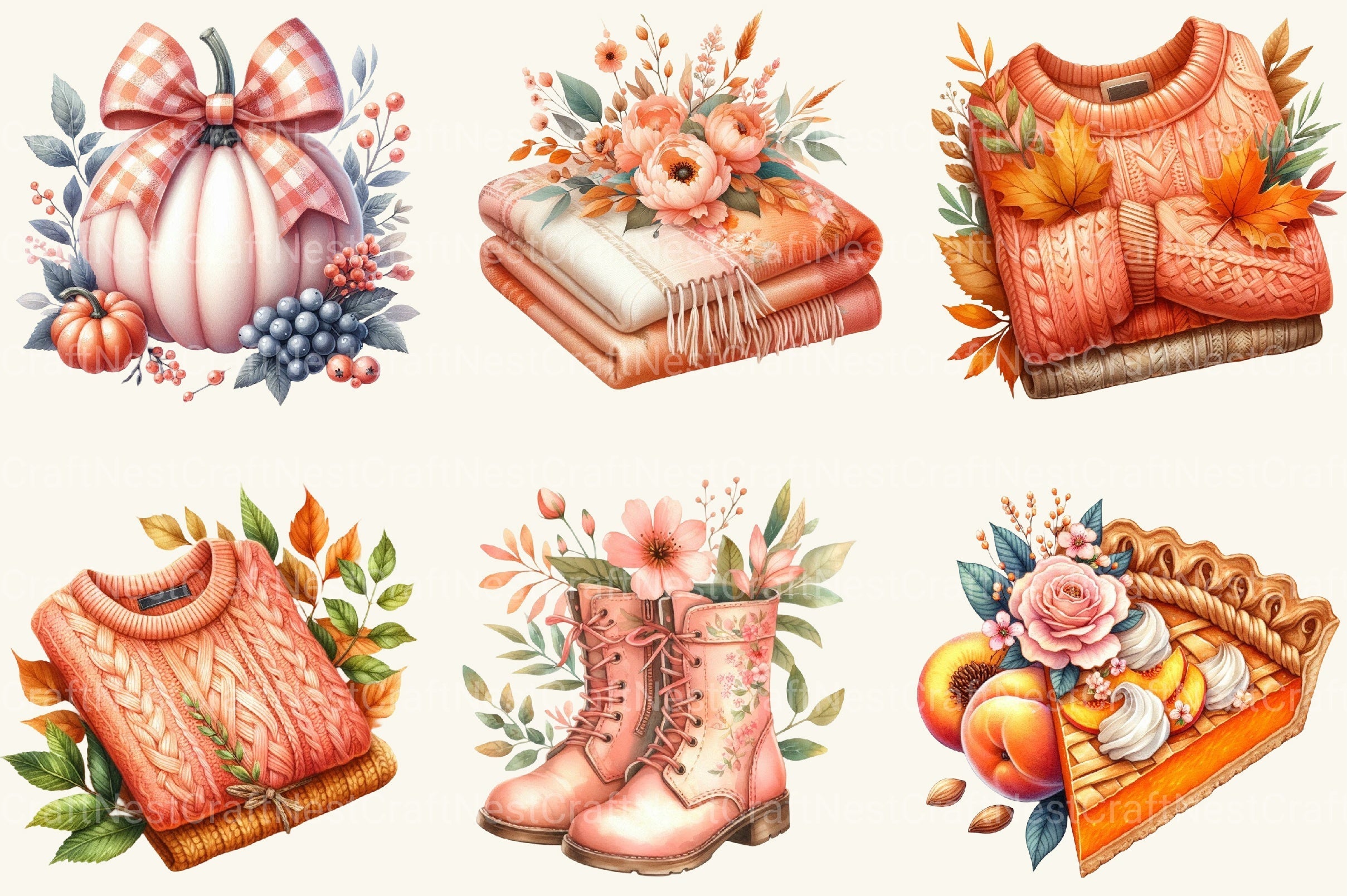 Peach Colored Autumn Clipart Bundle 2