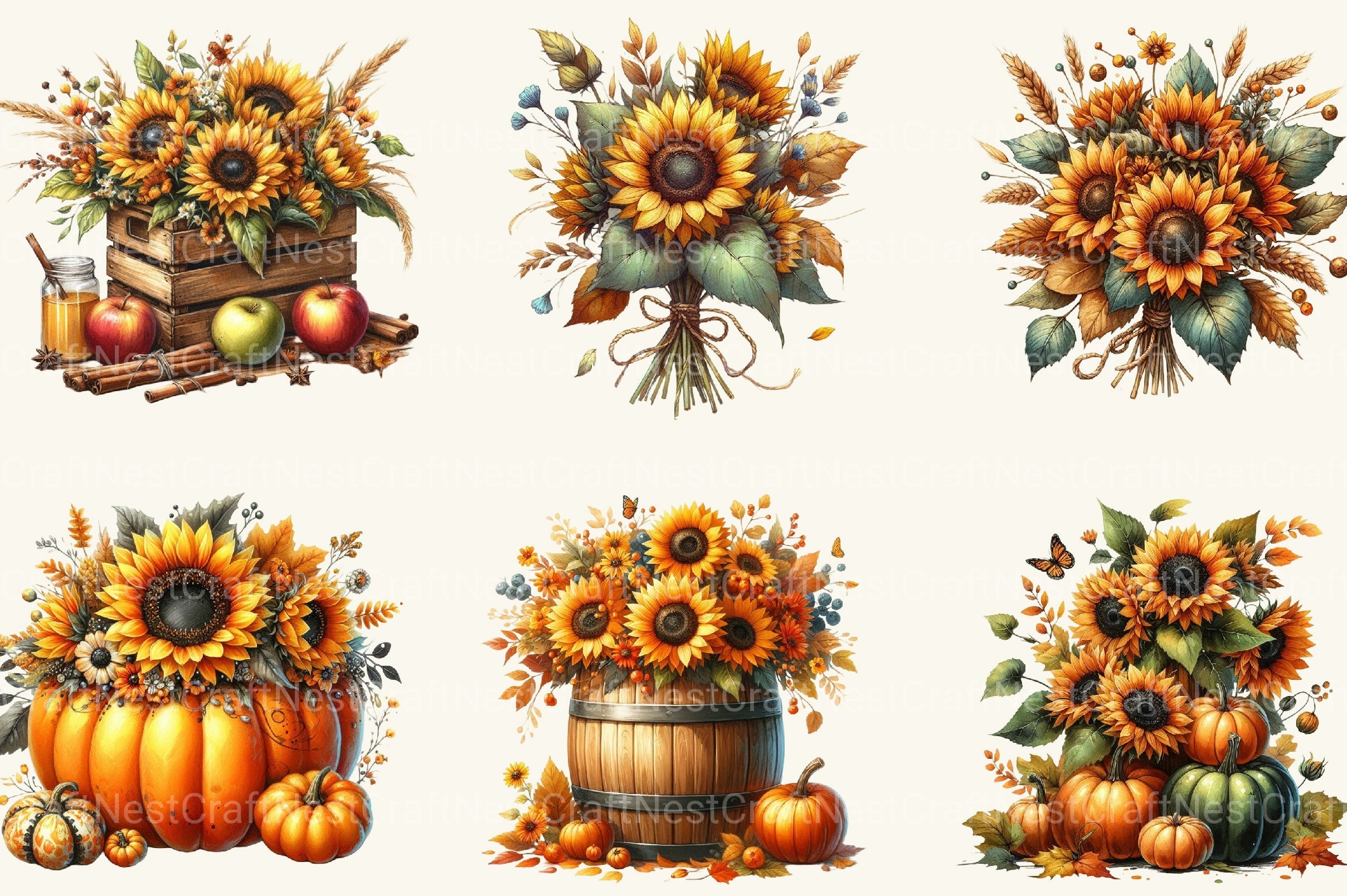 Vintage Sunflowers Autumn Clipart Bundle 2