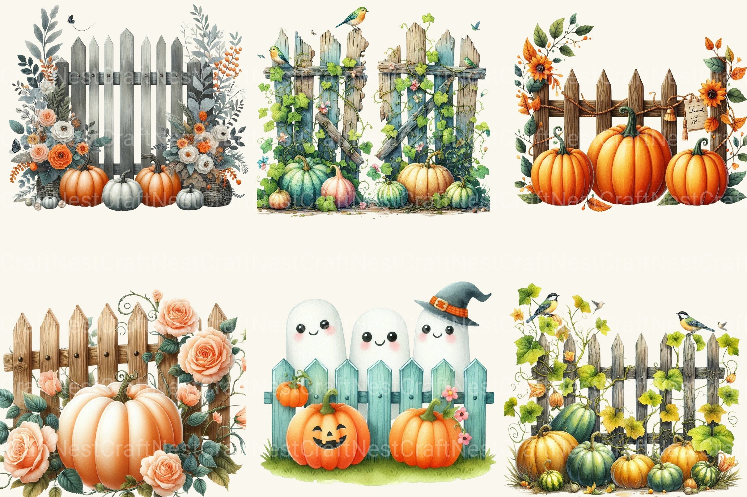 Fall Pumpkin Fence Clipart Bundle