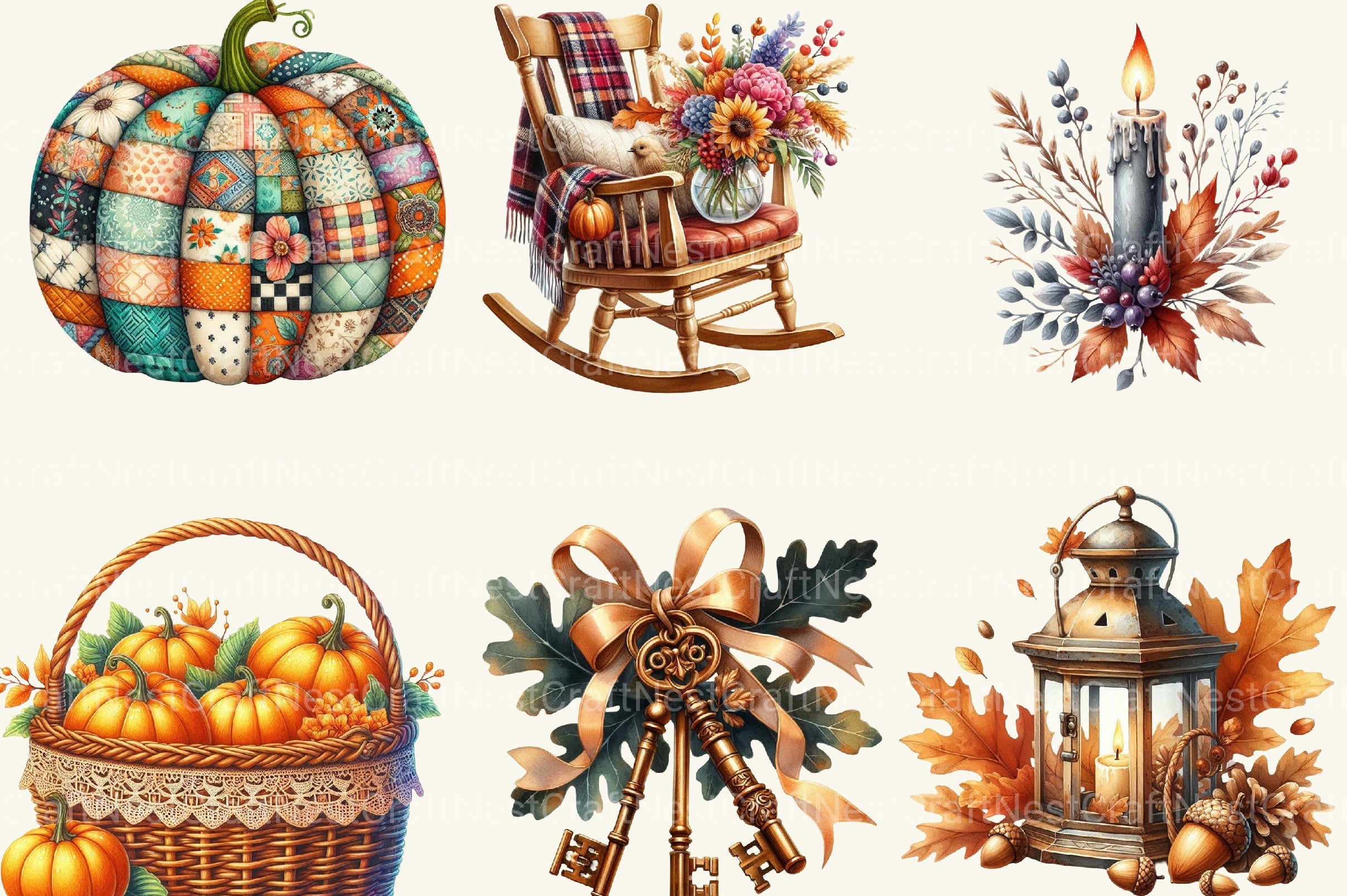 Vintage Fall Decorations Clipart Bundle 2