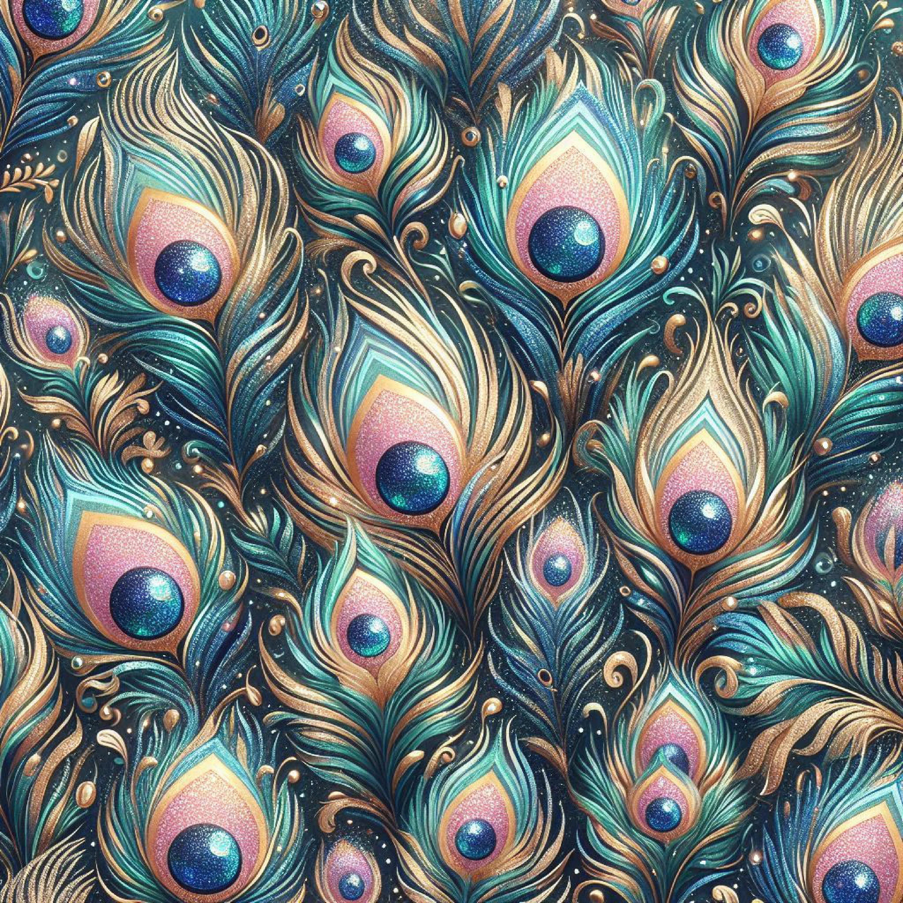 Glitter Peacock Feathers Digital Paper - CraftNest - Digital Crafting and Art