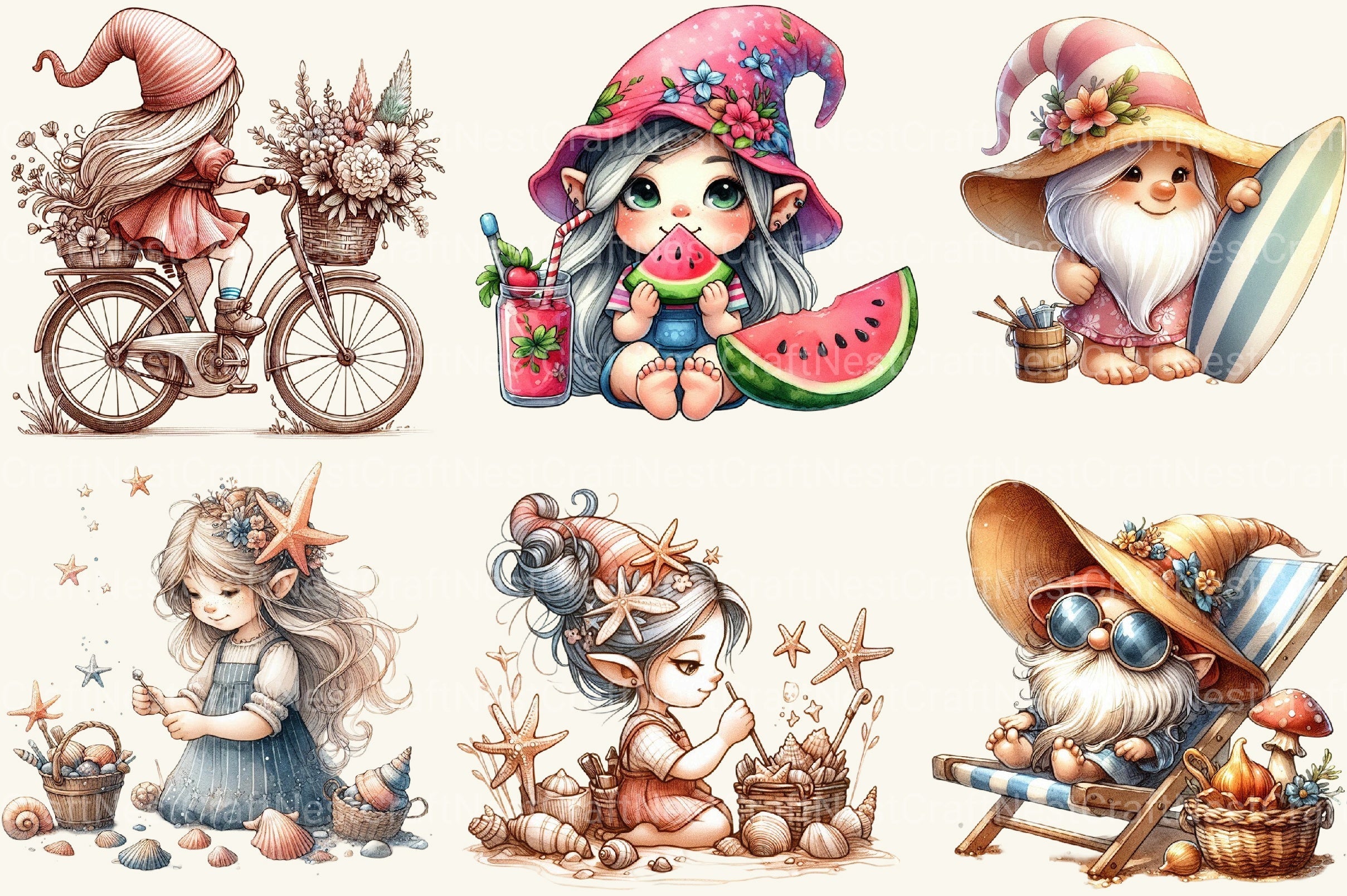 Beach Girl Gnomes Clipart Bundle 3