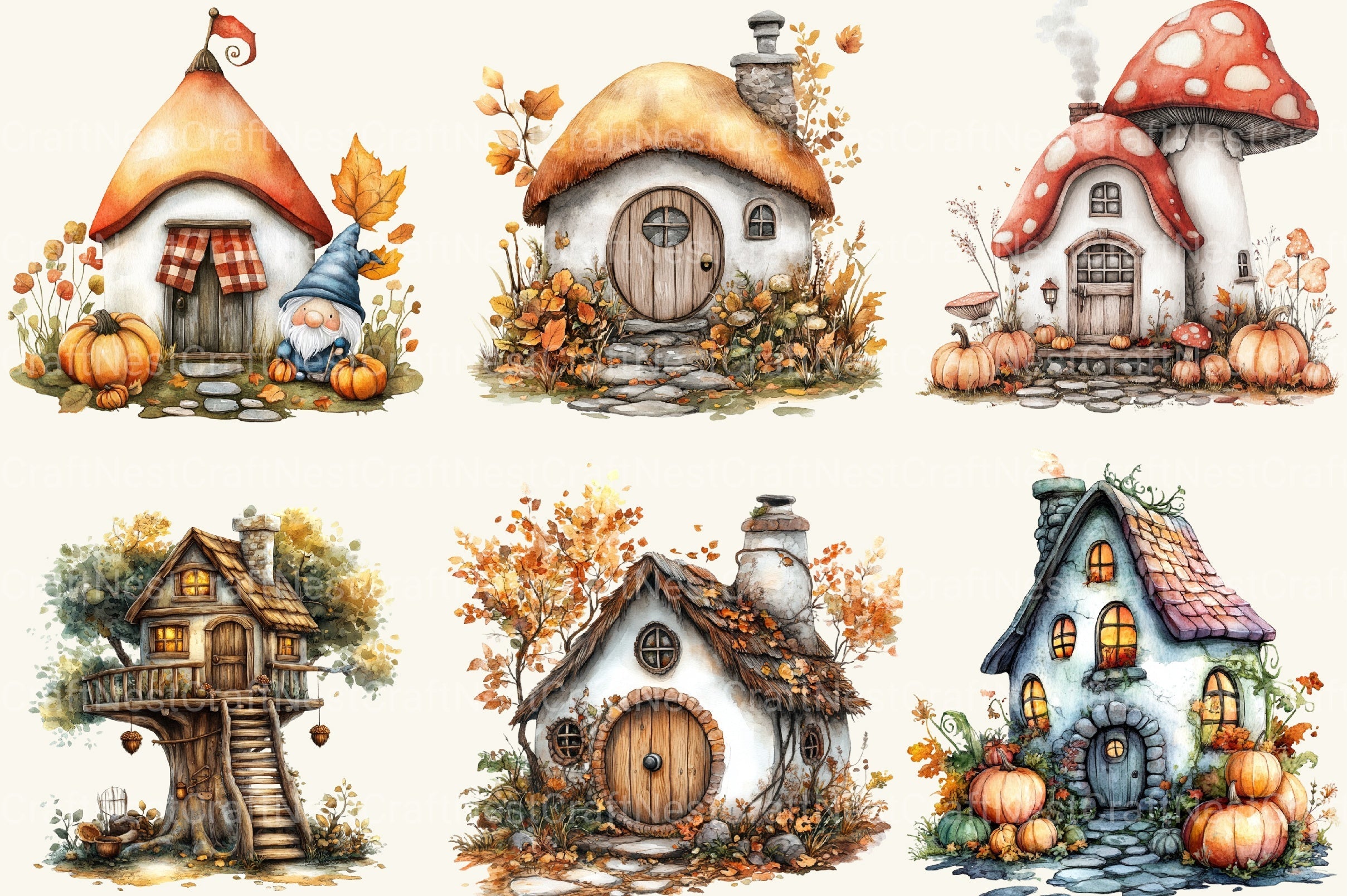 Whimsical Autumn House Clipart Bundle