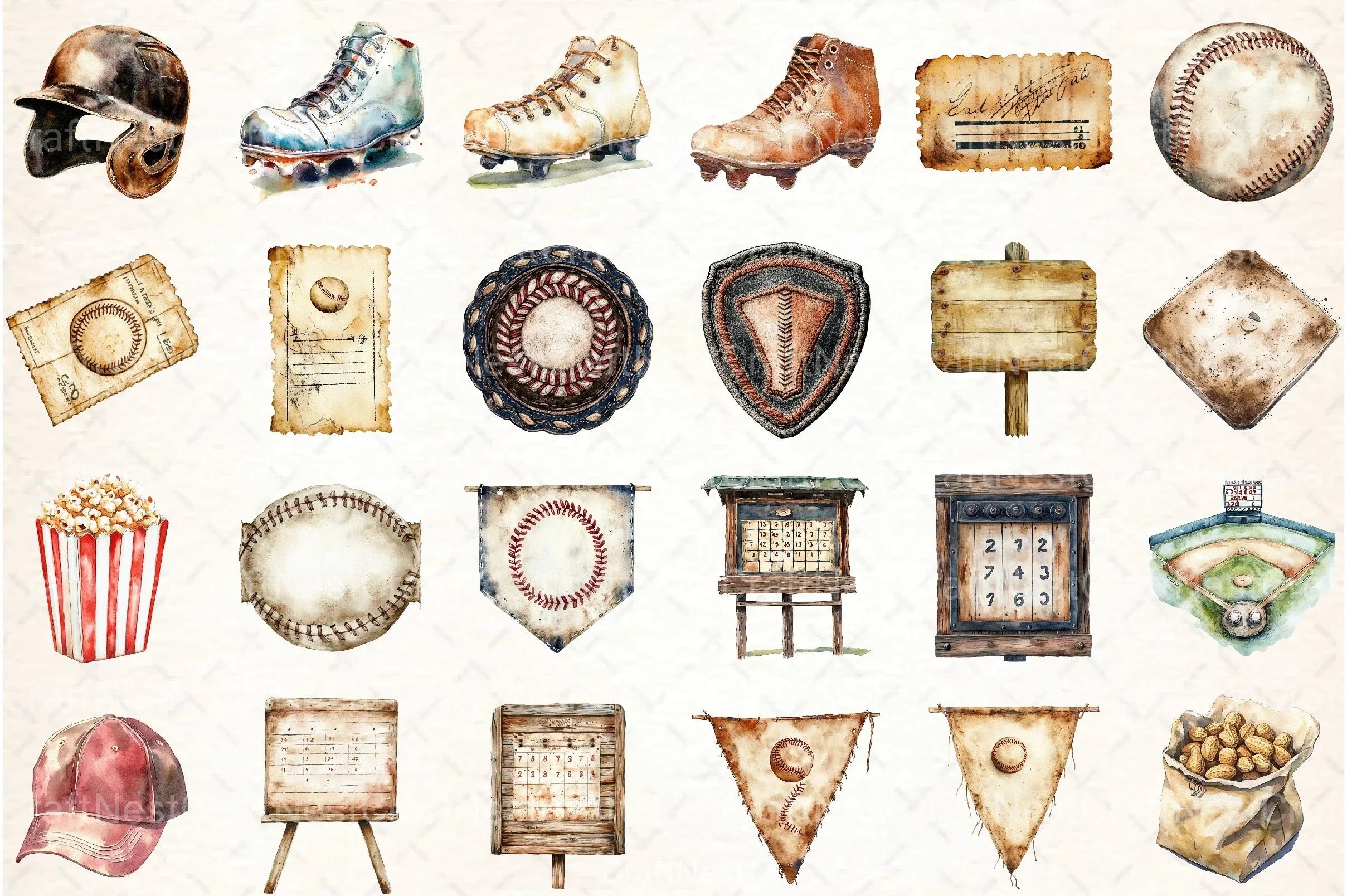 Vintage Baseball Game Day Clipart Bundle 88 - CraftNest - Digital Crafting and Art