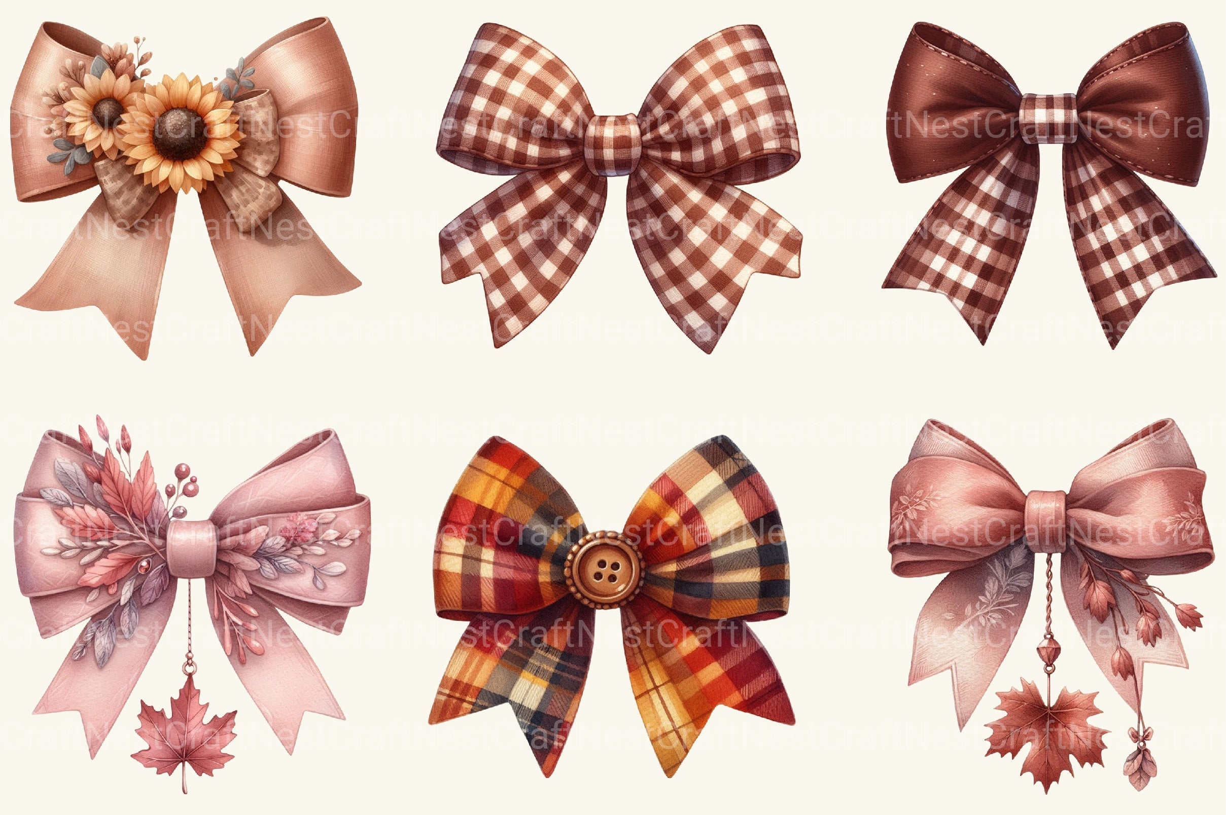 Autumn Coquette Bows Clipart Bundle 2