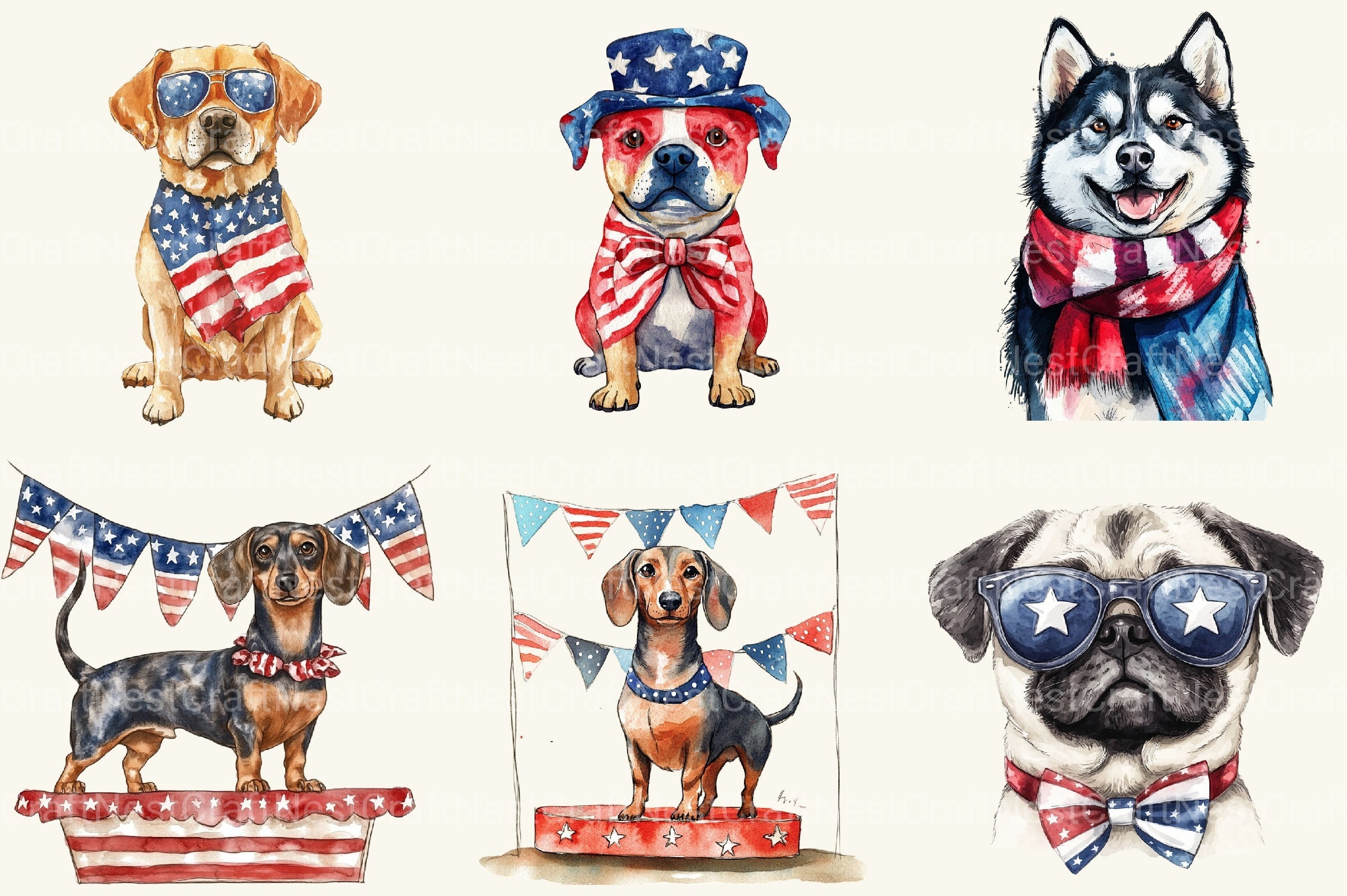 Patriotic Dogs 4th Of July Clipart Bundle