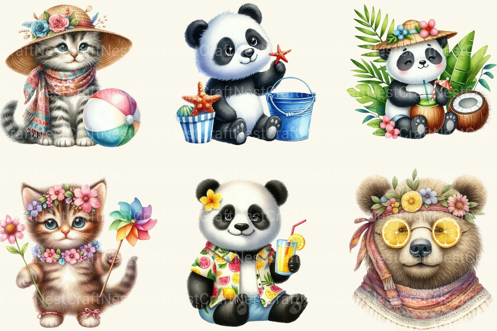 Cute Summer Animals Clipart Bundle 2 - CraftNest - Digital Crafting and Art