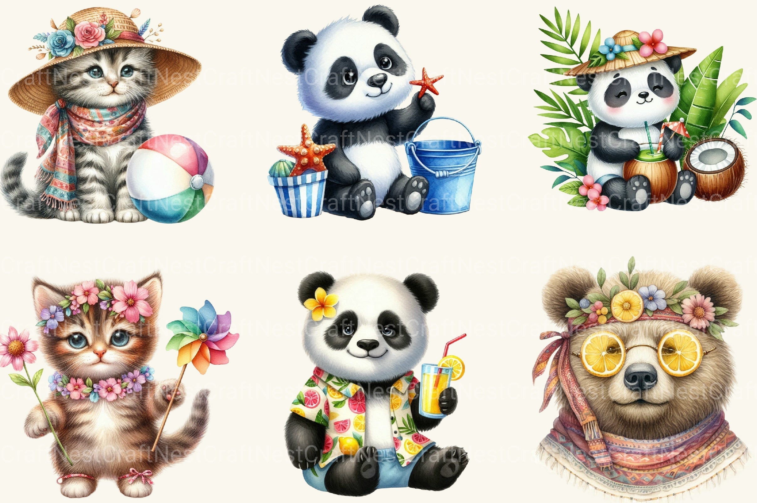 Cute Summer Animals Clipart Bundle 2