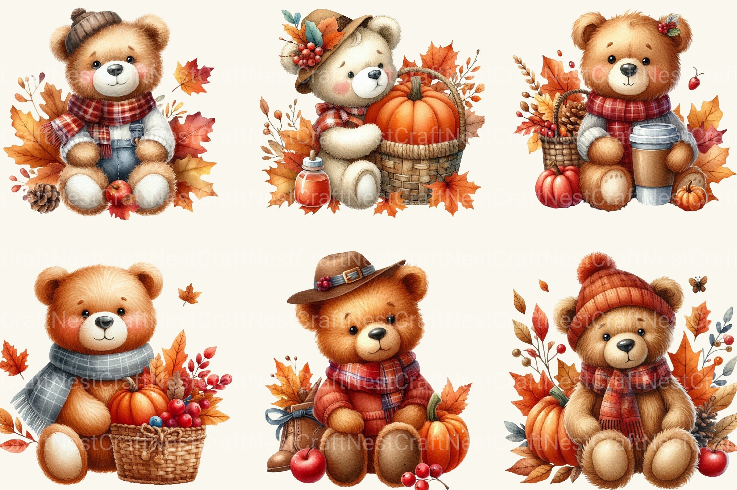 Autumn Teddy Bear Clipart Bundle