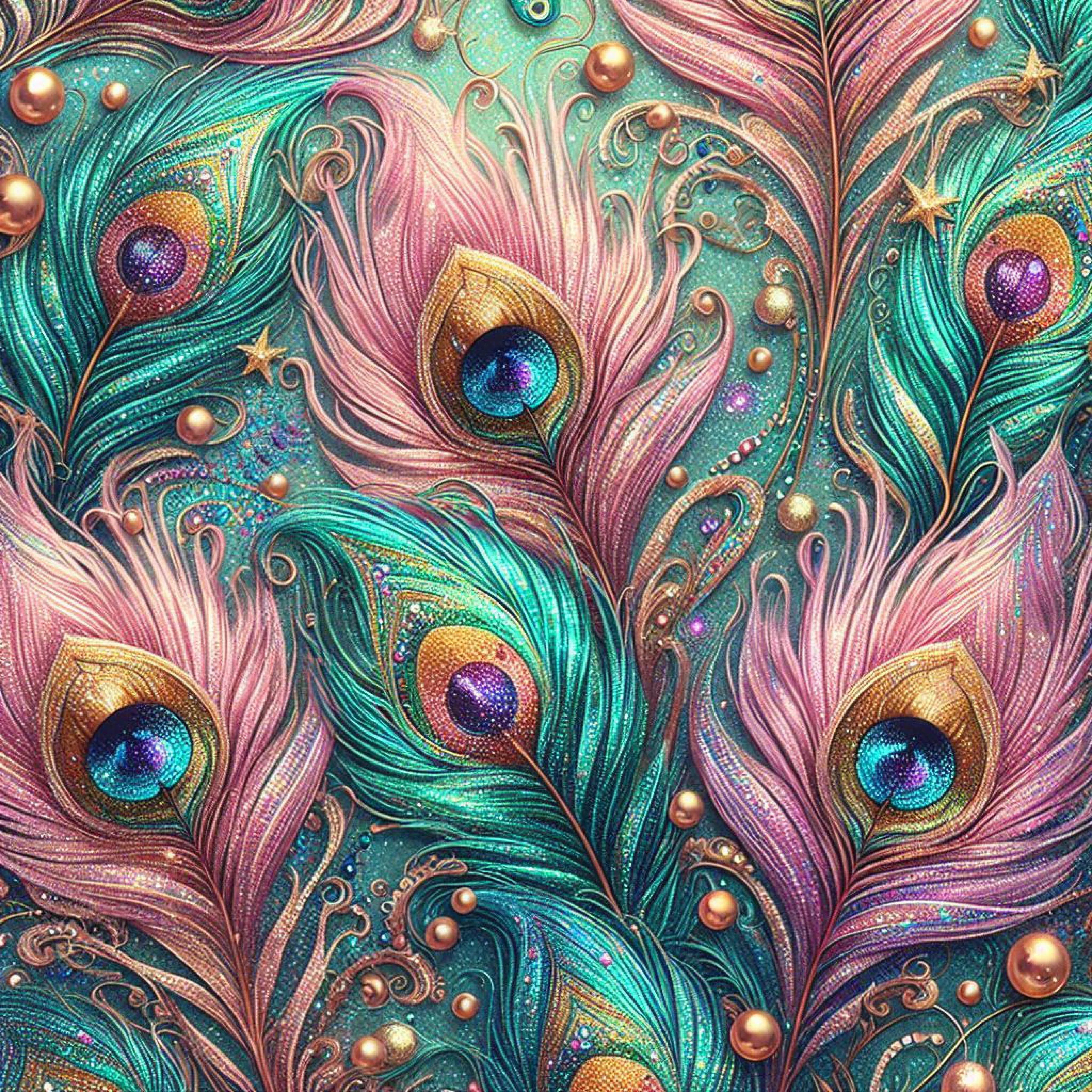 Glitter Peacock Feathers Digital Paper - CraftNest - Digital Crafting and Art