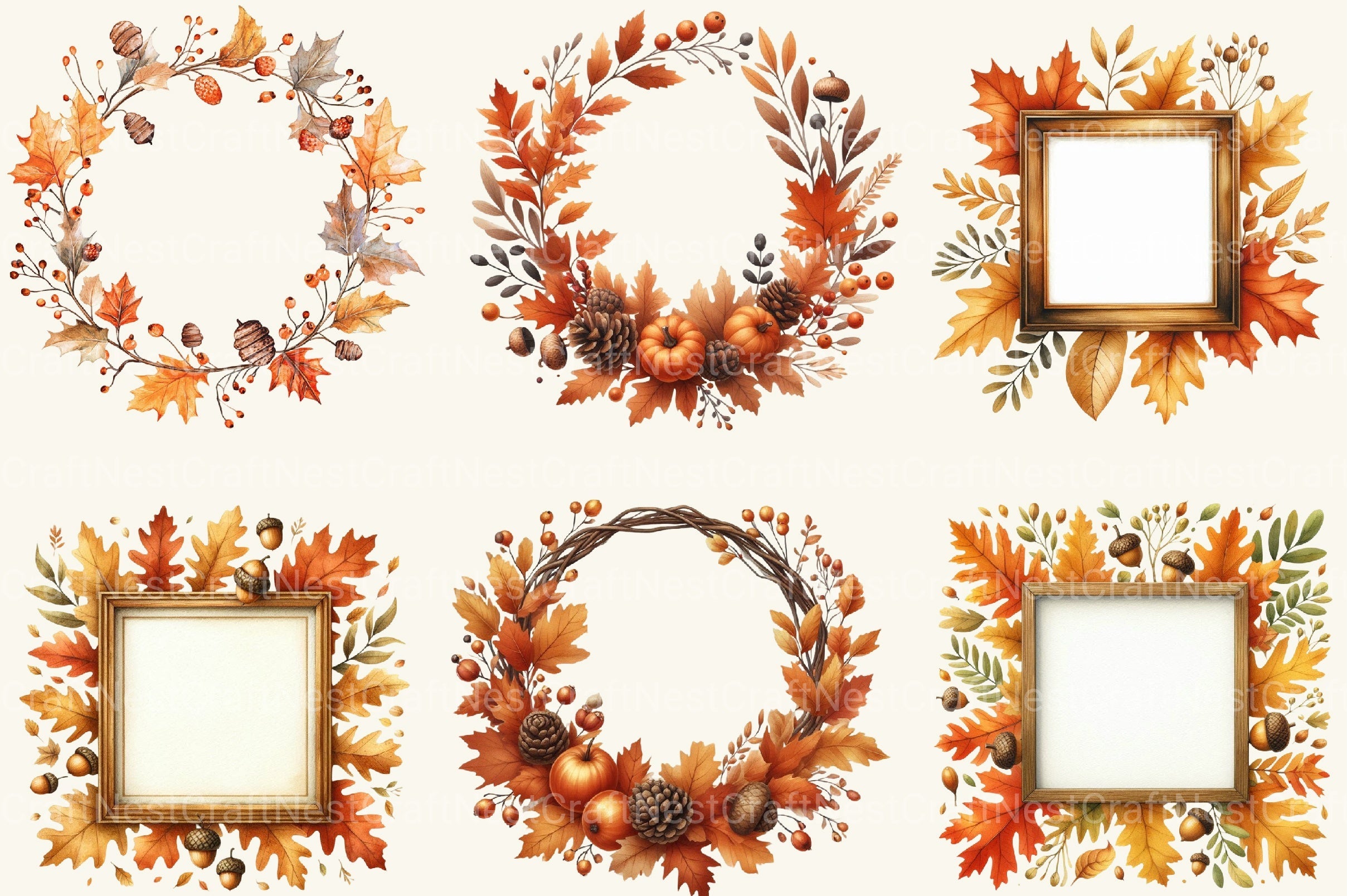 Autumn Floral Border And Fall Clipart Bundle