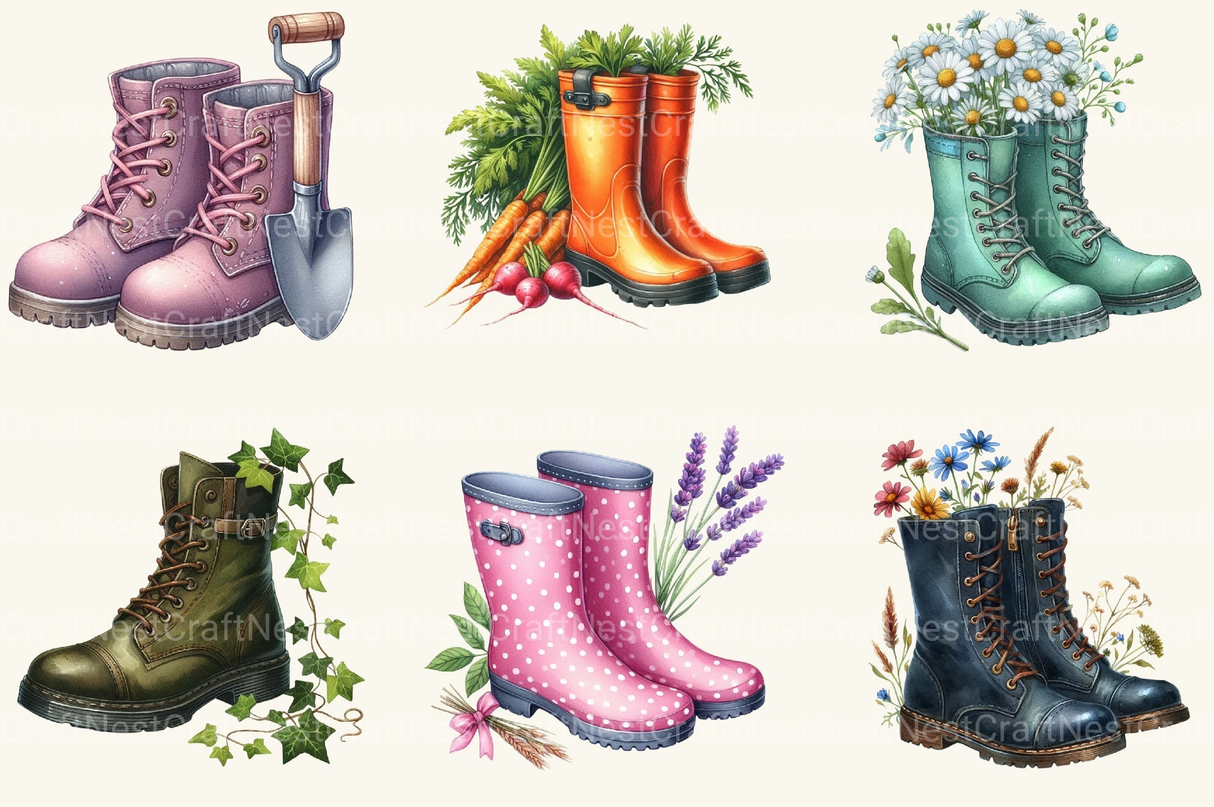 Garden Boots Clipart Bundle 2