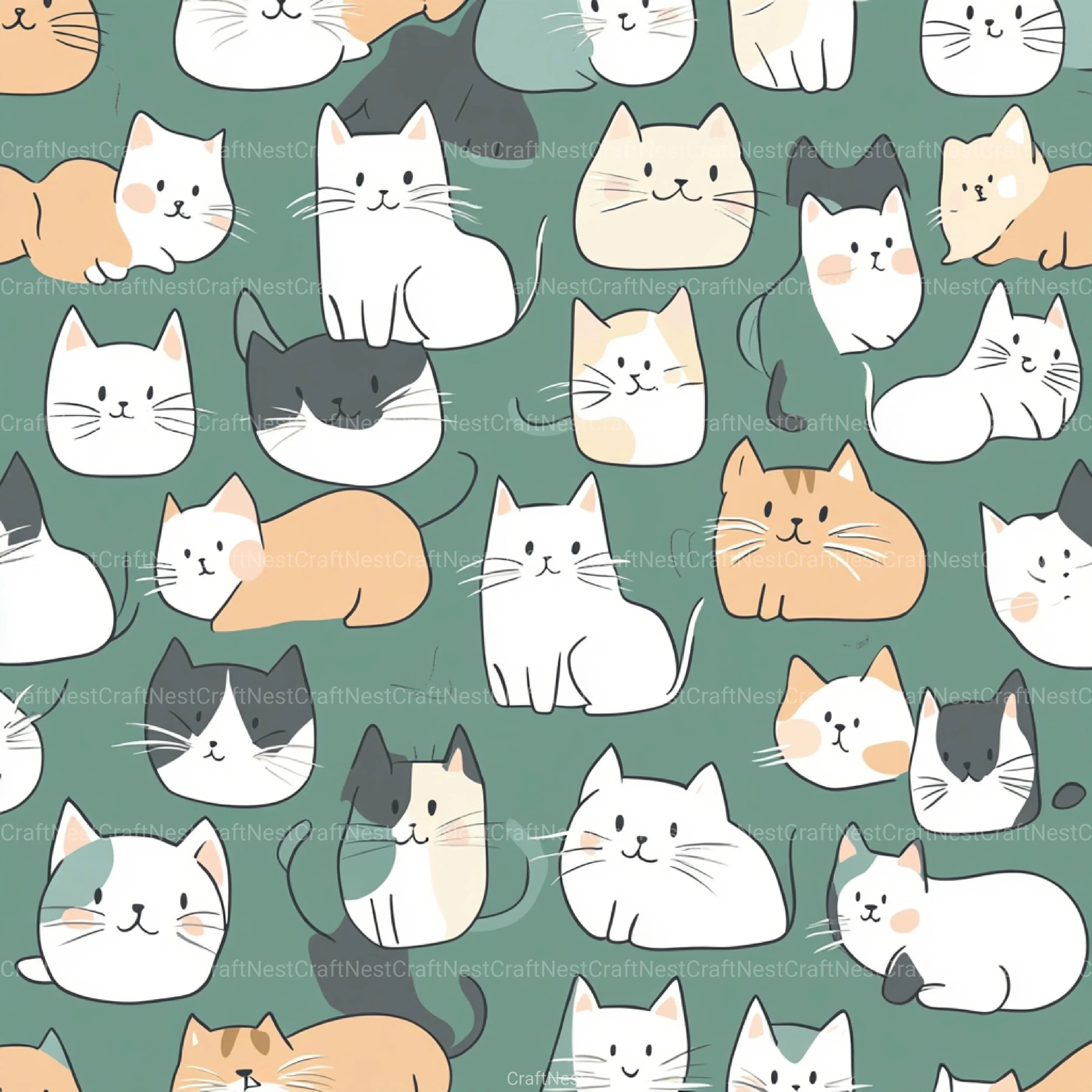 Seamless Kawaii Cute Cats Pattern Digital Paper - CraftNest - Digital Crafting and Art