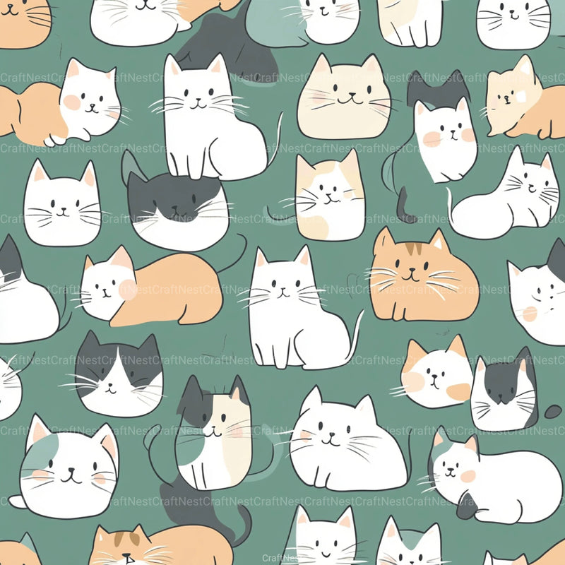 Seamless Kawaii Cute Cats Pattern Digital Paper - CraftNest - Digital Crafting and Art