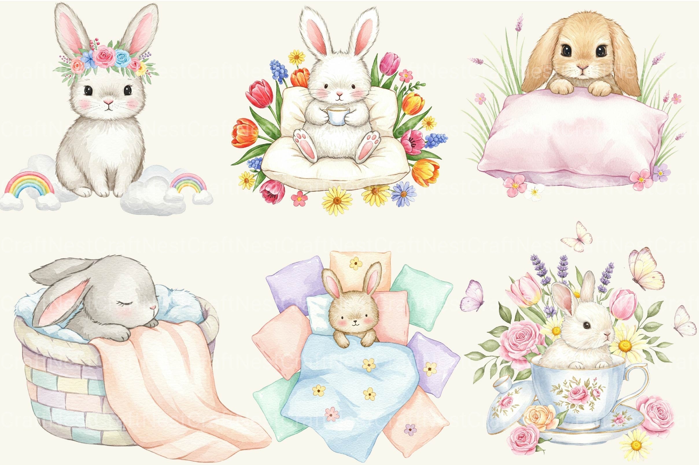 Little Cute Bunny Clipart Bundle