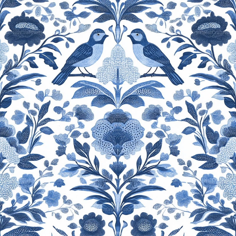 Blue Birds & Flowers Chinoiserie Pattern Clipart Bundle - CraftNest - Digital Crafting and Art