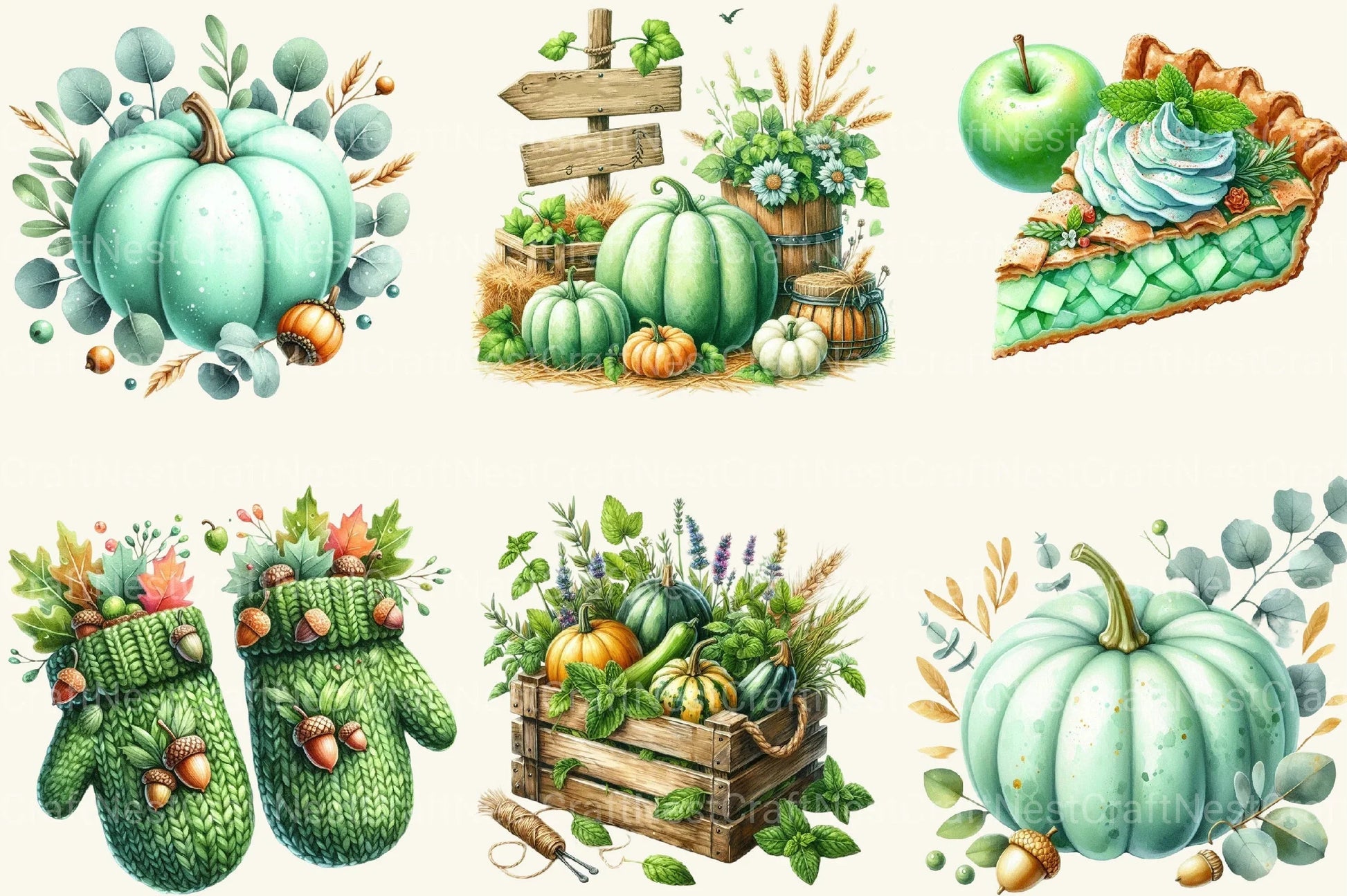 Mint Fresh Green Autumn Clipart Bundle - CraftNest - Digital Crafting and Art