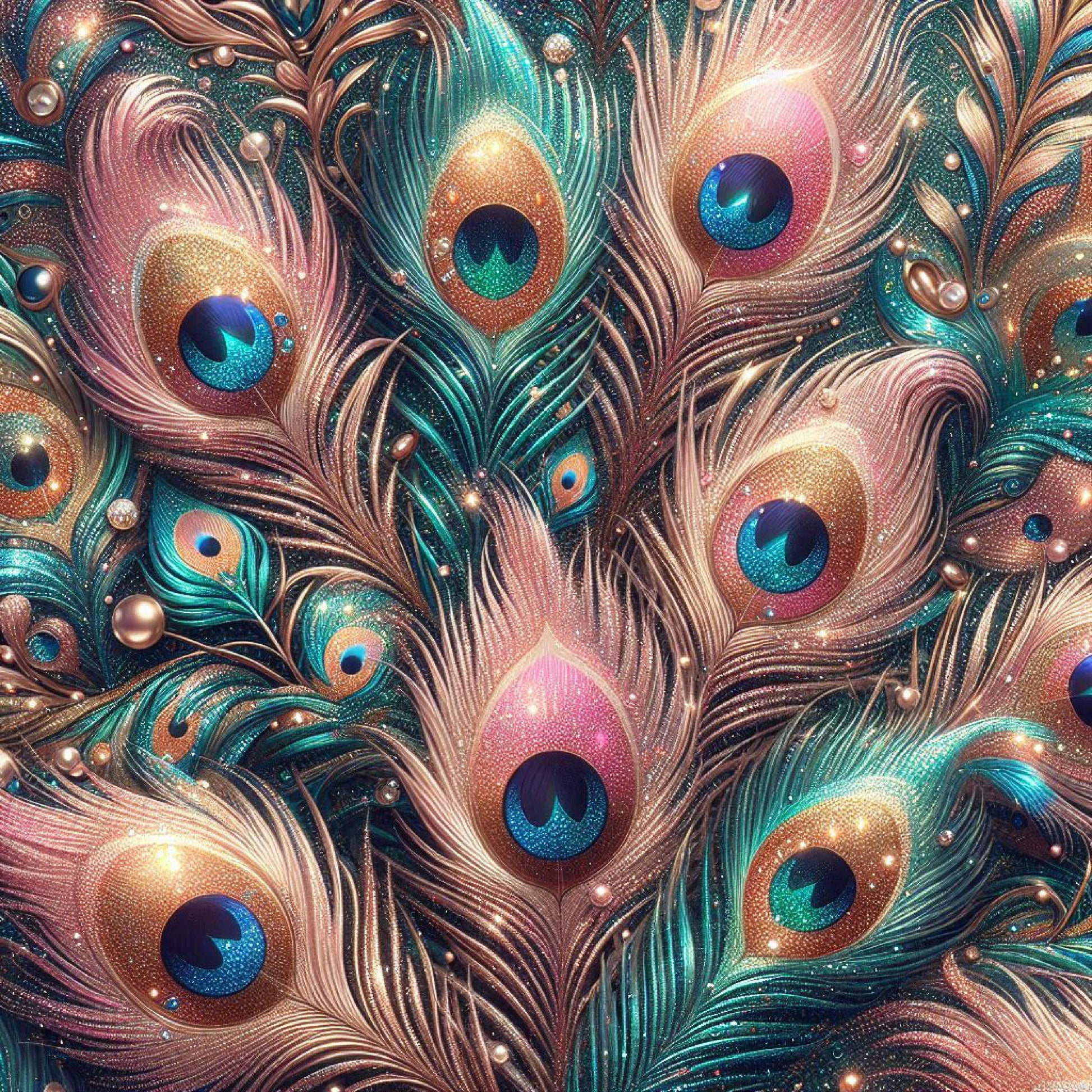 Glitter Peacock Feathers Digital Paper - CraftNest - Digital Crafting and Art