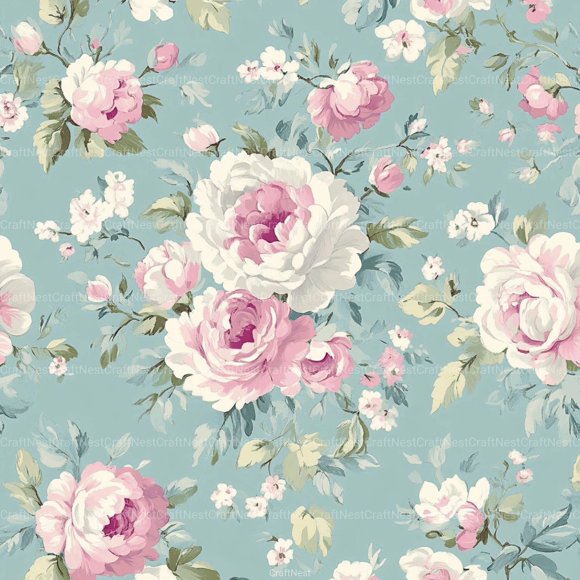 French Shabby Chic Pastel Flower Pattern Clipart Bundle 2 - CraftNest - Digital Crafting and Art