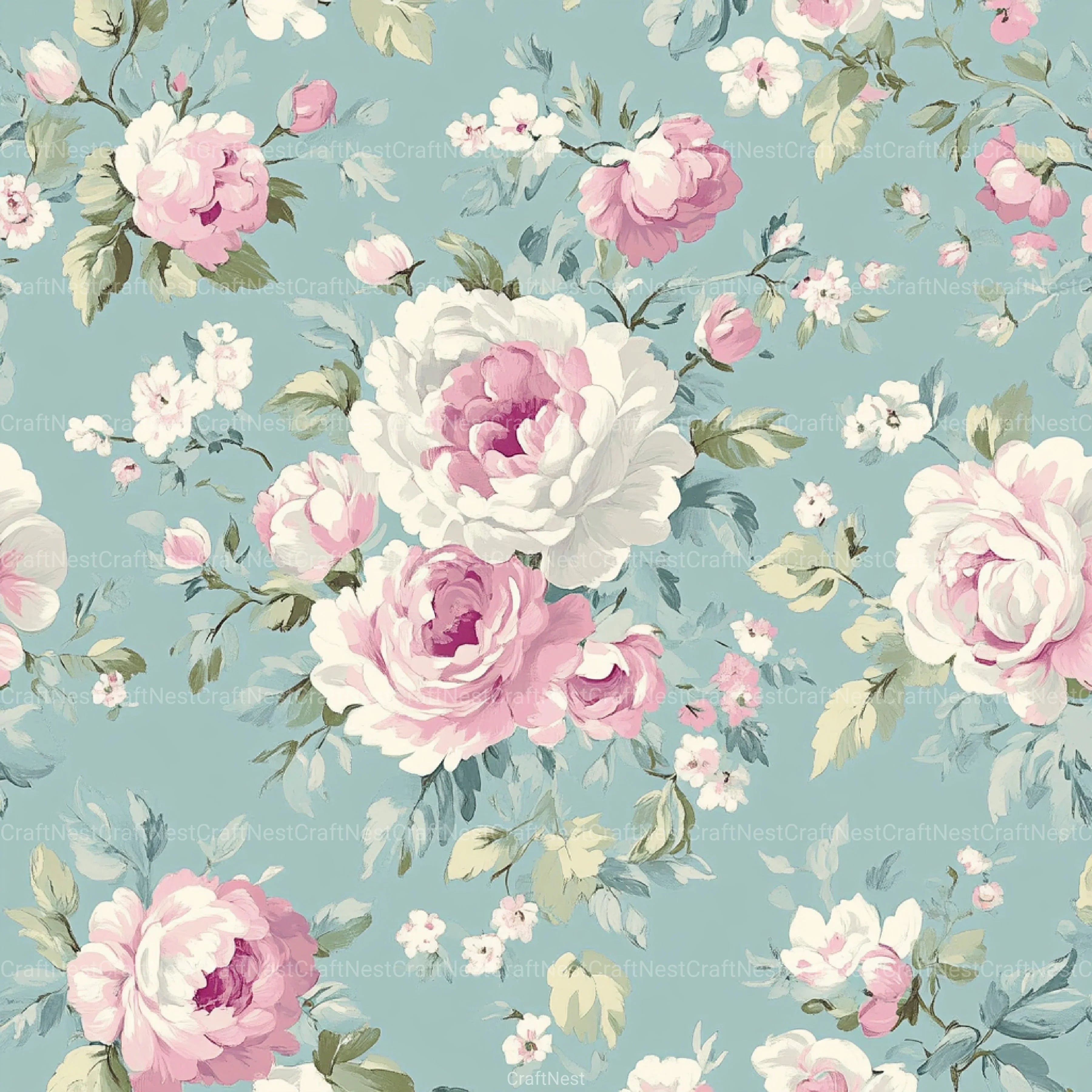 French Shabby Chic Pastel Flower Pattern Clipart Bundle 2 - CraftNest - Digital Crafting and Art