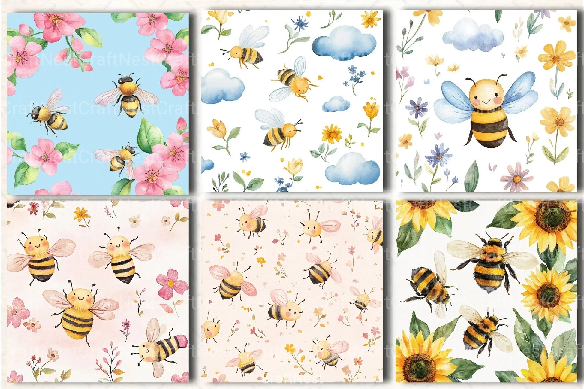 Lovely Bee Digital Paper - CraftNest - Digital Crafting and Art