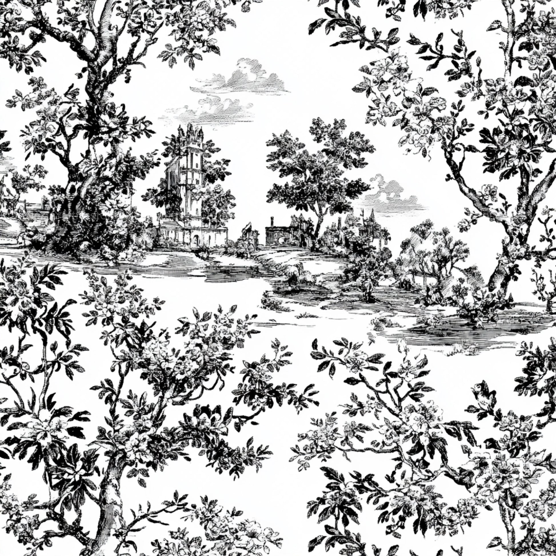 Black White Spring Toile De Jouy Pattern Clipart Bundle - CraftNest - Digital Crafting and Art