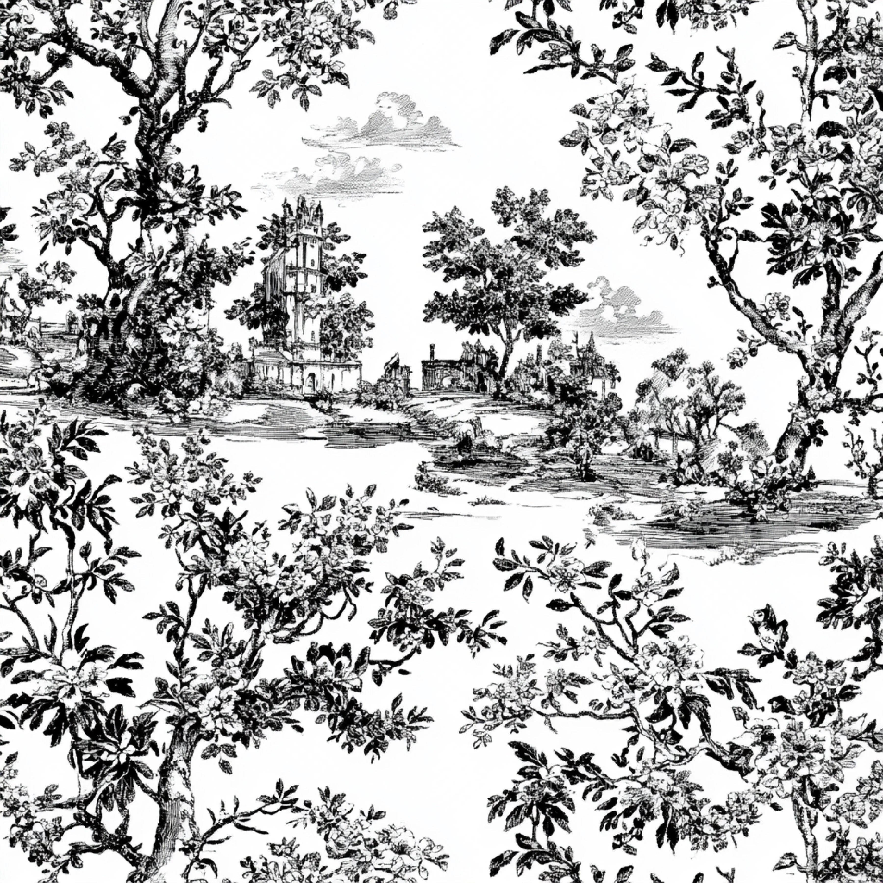 Black White Spring Toile De Jouy Pattern Clipart Bundle - CraftNest - Digital Crafting and Art