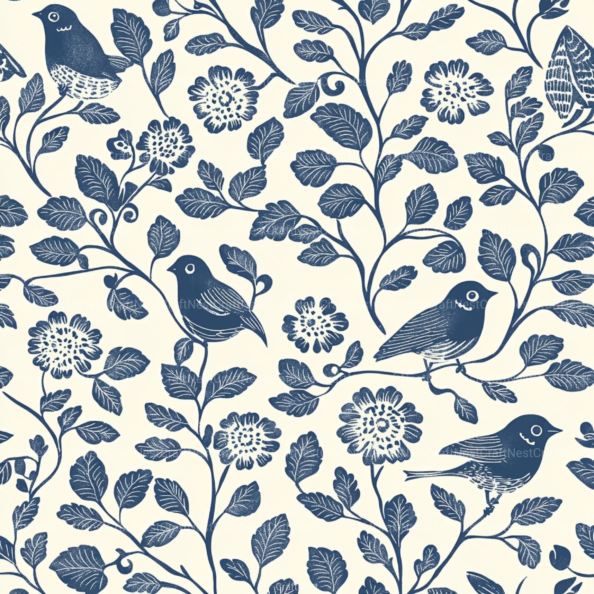 Blue Birds & Flowers Chinoiserie Pattern Clipart Bundle - CraftNest - Digital Crafting and Art