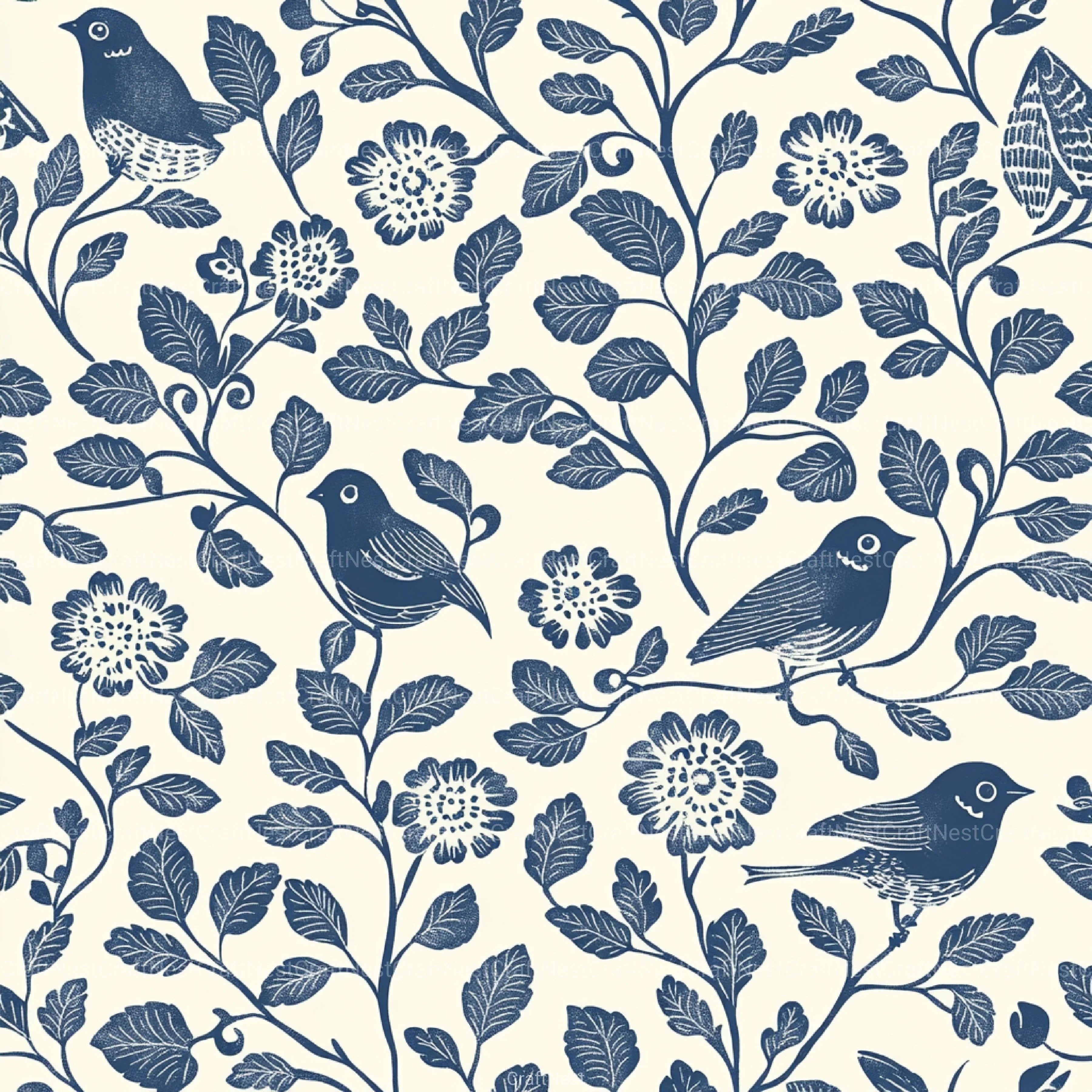 Blue Birds & Flowers Chinoiserie Pattern Clipart Bundle - CraftNest - Digital Crafting and Art