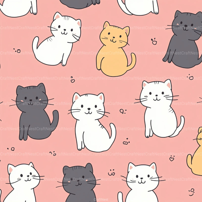 Seamless Kawaii Cute Cats Pattern Digital Paper - CraftNest - Digital Crafting and Art