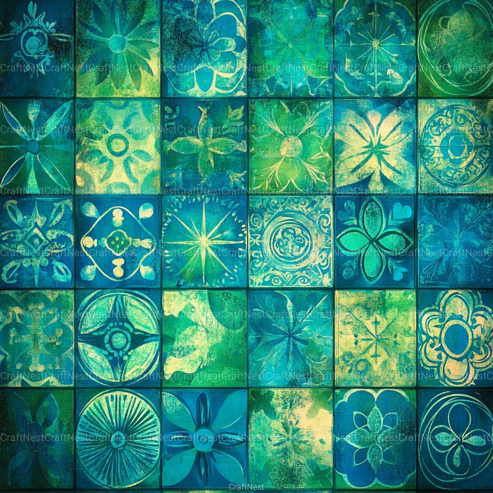 Boho Blue Green Patterns Clipart Bundle - CraftNest - Digital Crafting and Art