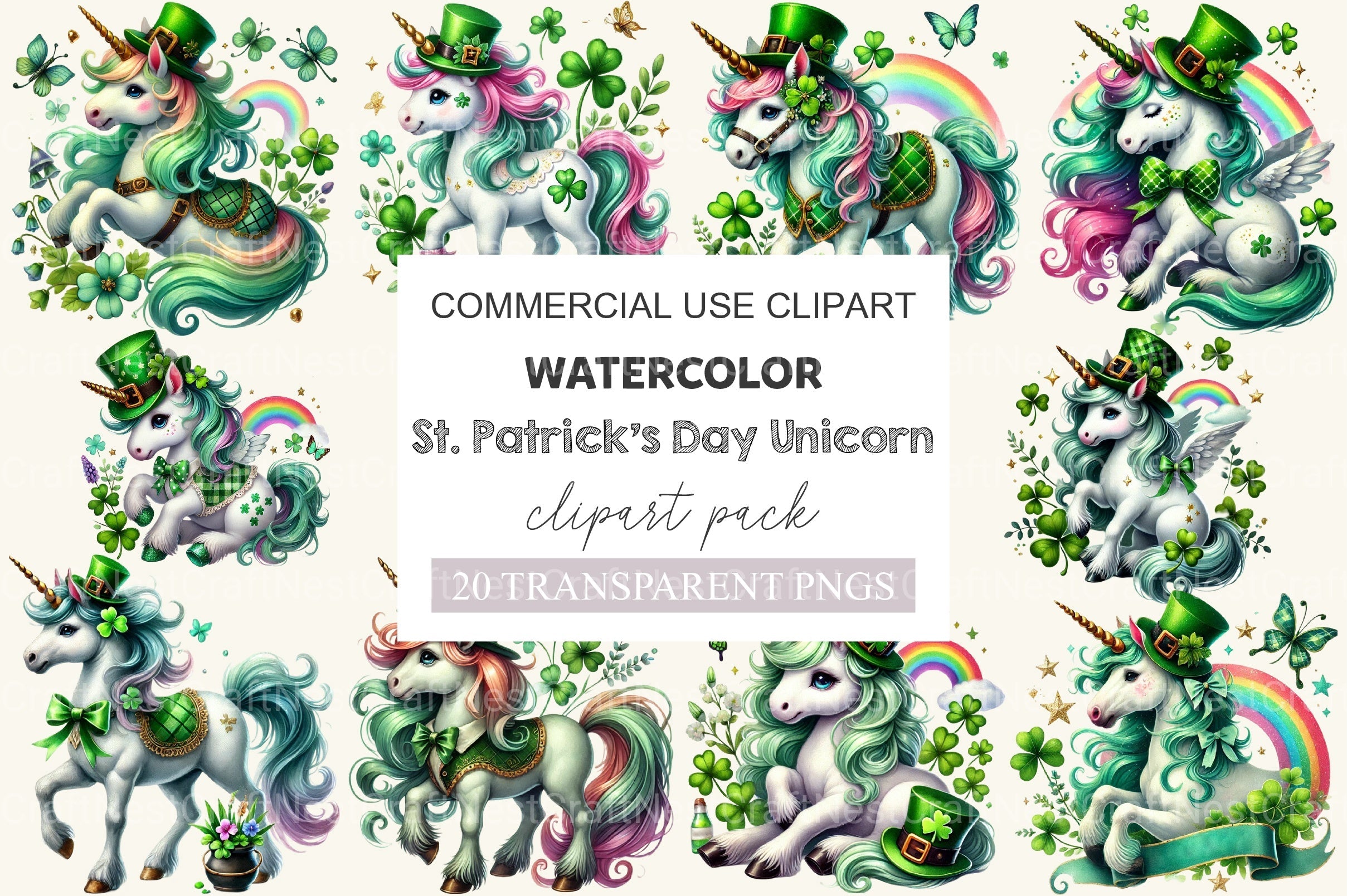 St Patrick's Day Unicorn Clipart Bundle