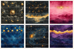 Gold Starry Grunge Digital Paper 4 - CraftNest - Digital Crafting and Art