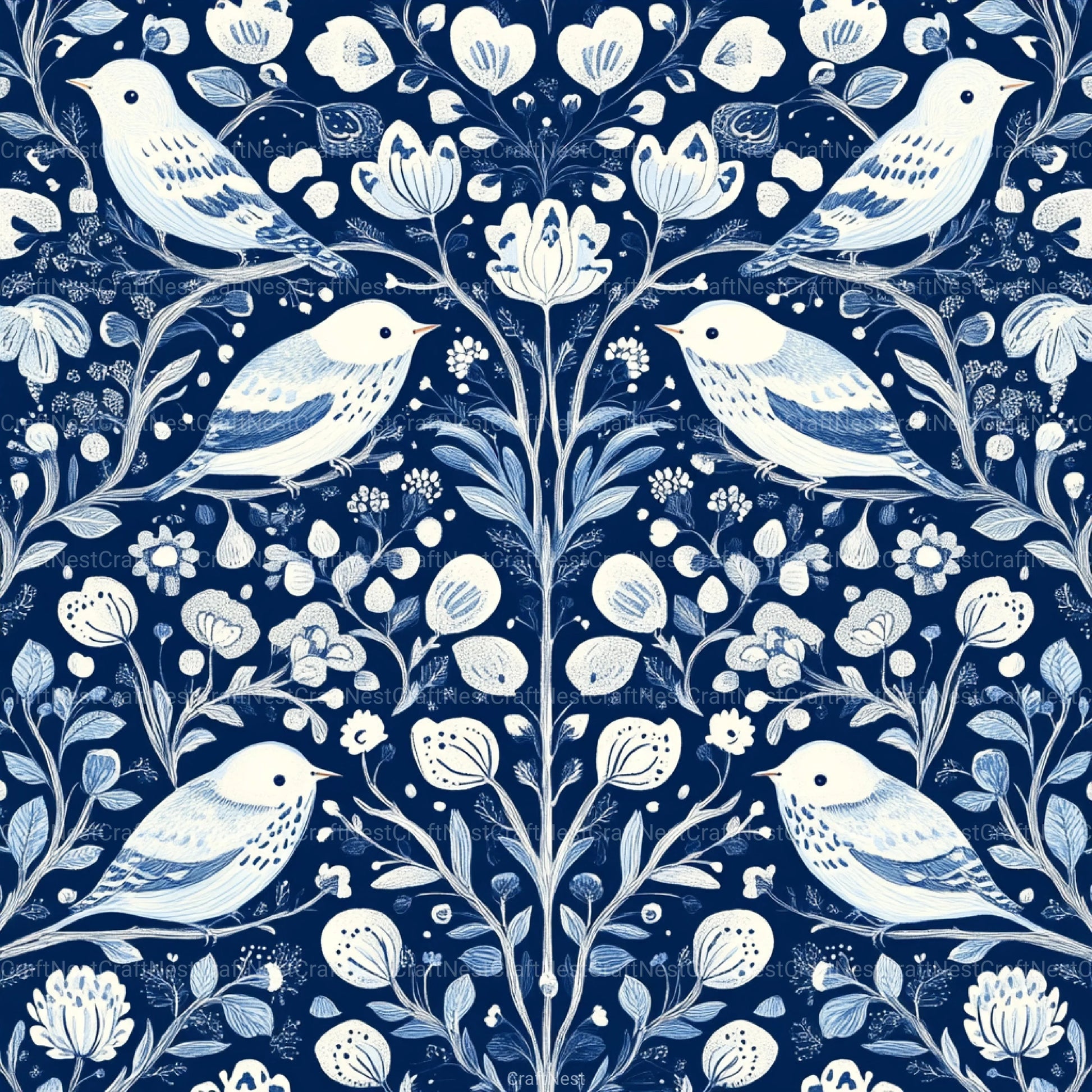 Blue Birds & Flowers Chinoiserie Pattern Clipart Bundle - CraftNest - Digital Crafting and Art