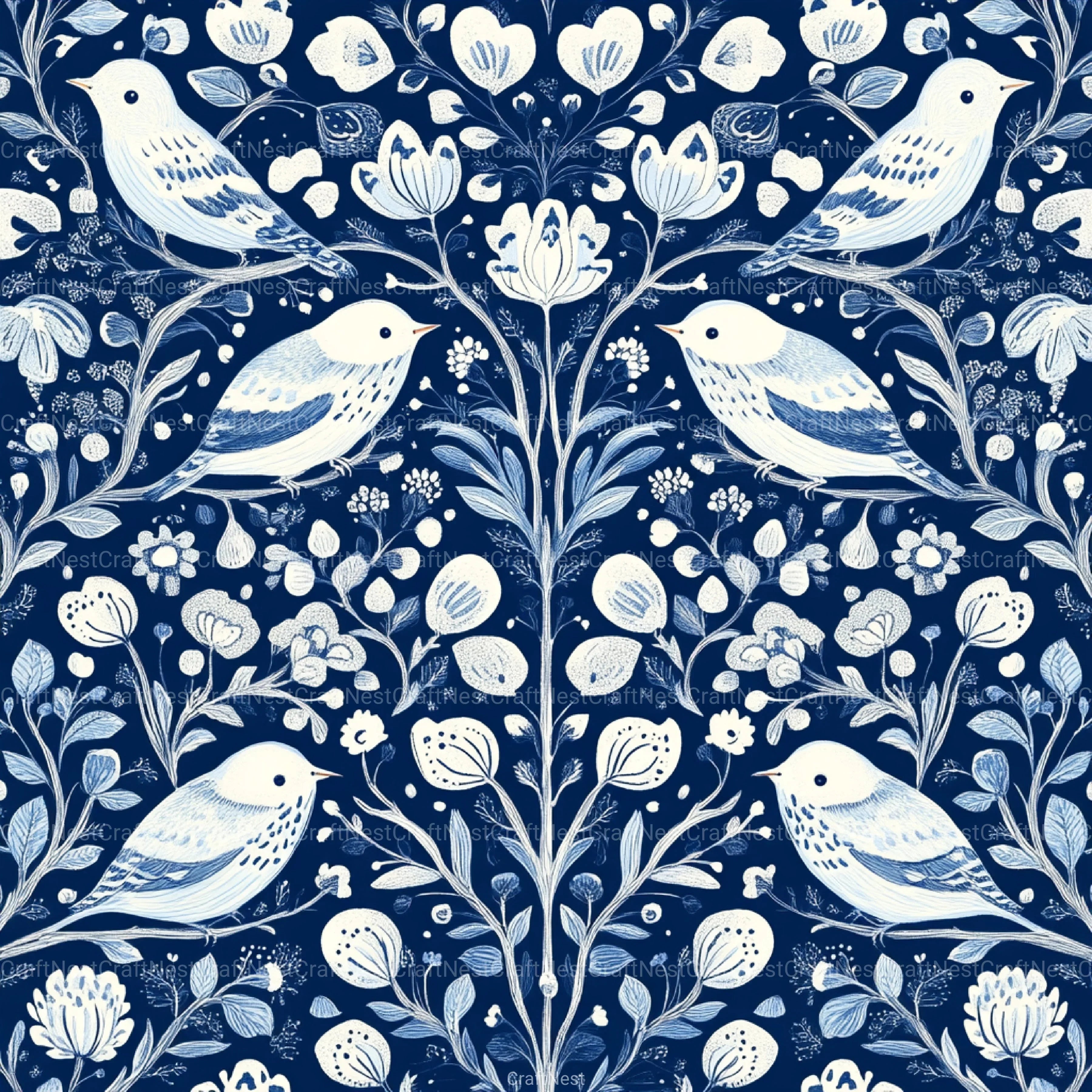 Blue Birds & Flowers Chinoiserie Pattern Clipart Bundle - CraftNest - Digital Crafting and Art