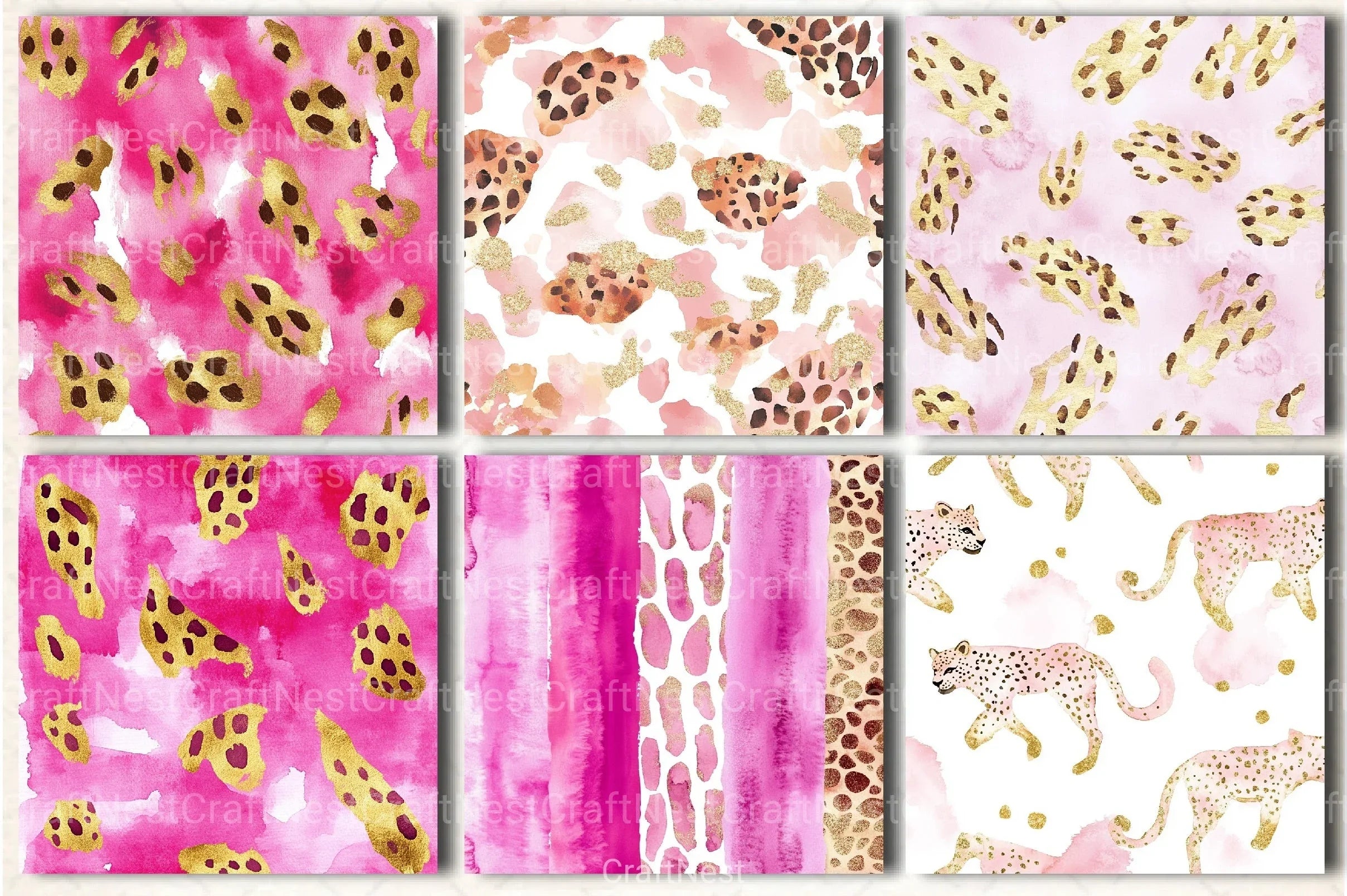Pink and Gold Leopard Digital Paper 44 - CraftNest - Digital Crafting and Art