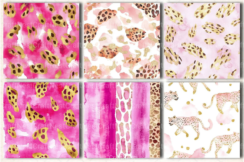 Pink and Gold Leopard Digital Paper 44 - CraftNest - Digital Crafting and Art