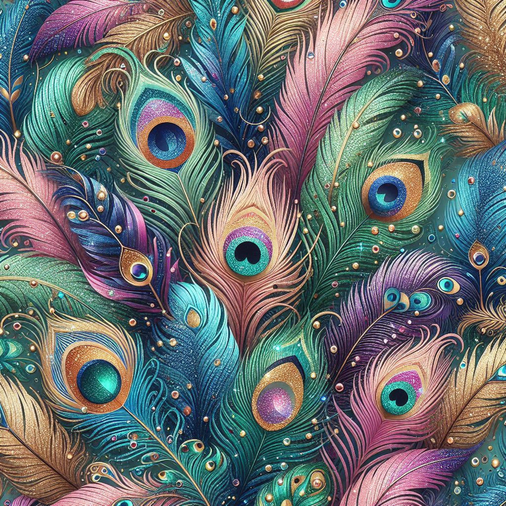 Glitter Peacock Feathers Digital Paper - CraftNest - Digital Crafting and Art
