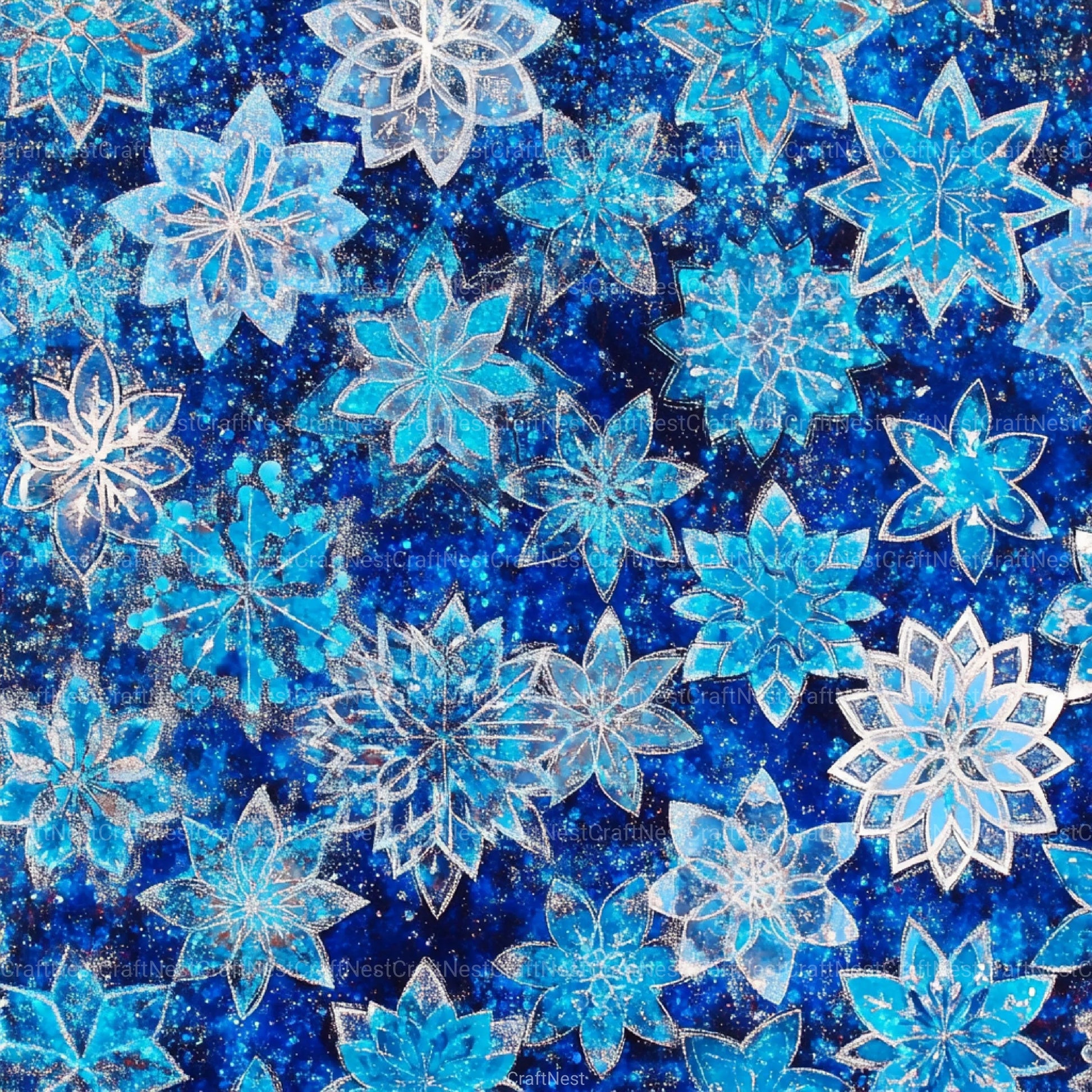 Blue Glitter Snowflakes Winter Pattern Clipart Bundle - CraftNest - Digital Crafting and Art