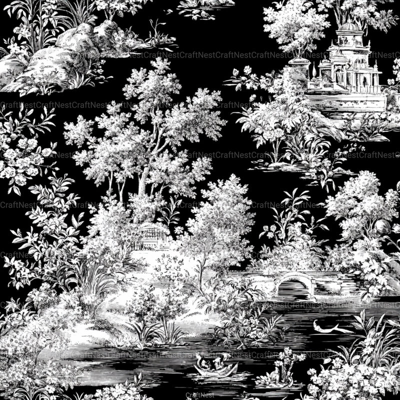 Black White Spring Toile De Jouy Pattern Clipart Bundle - CraftNest - Digital Crafting and Art