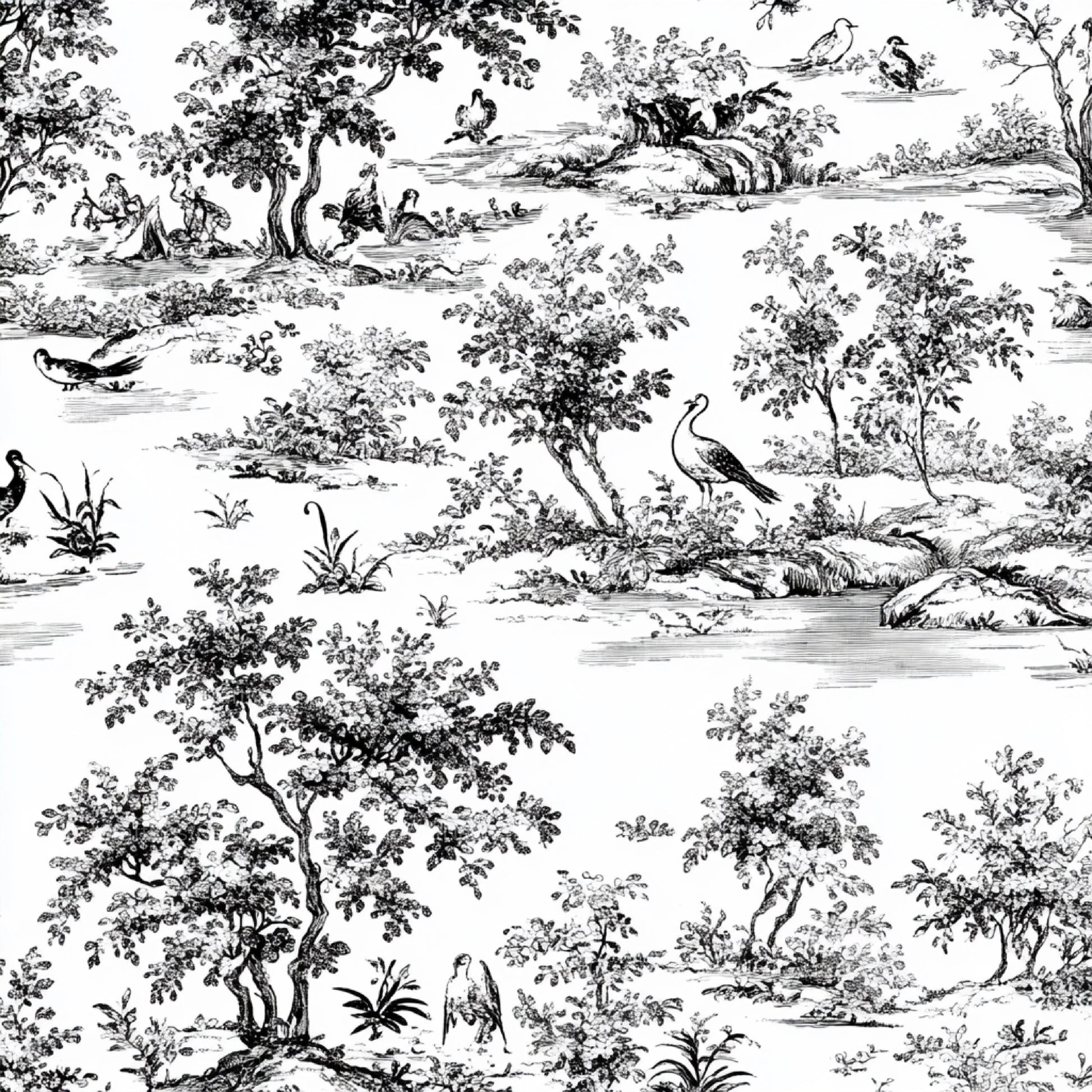 Black White Spring Toile De Jouy Pattern Clipart Bundle - CraftNest - Digital Crafting and Art