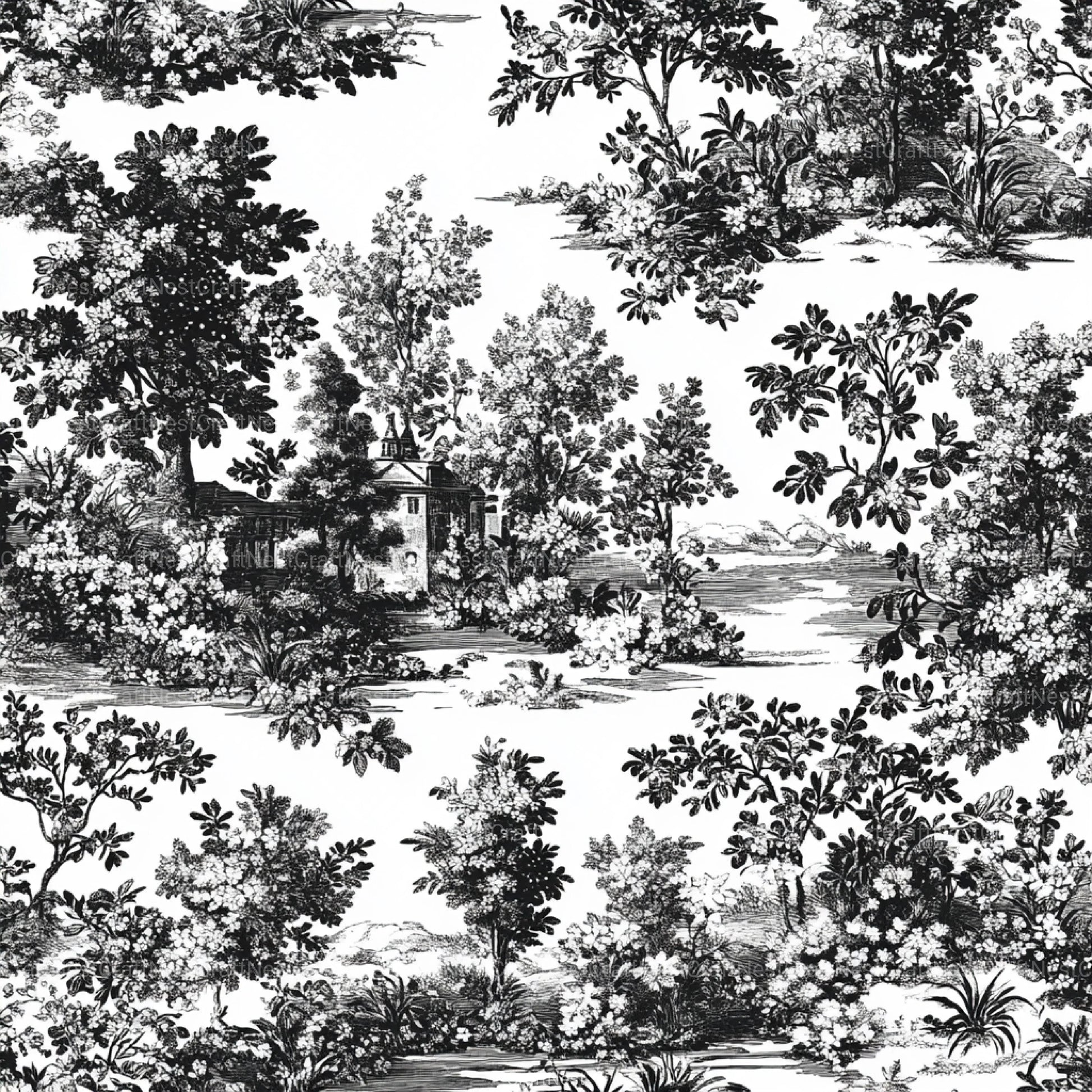 Black White Spring Toile De Jouy Pattern Clipart Bundle - CraftNest - Digital Crafting and Art