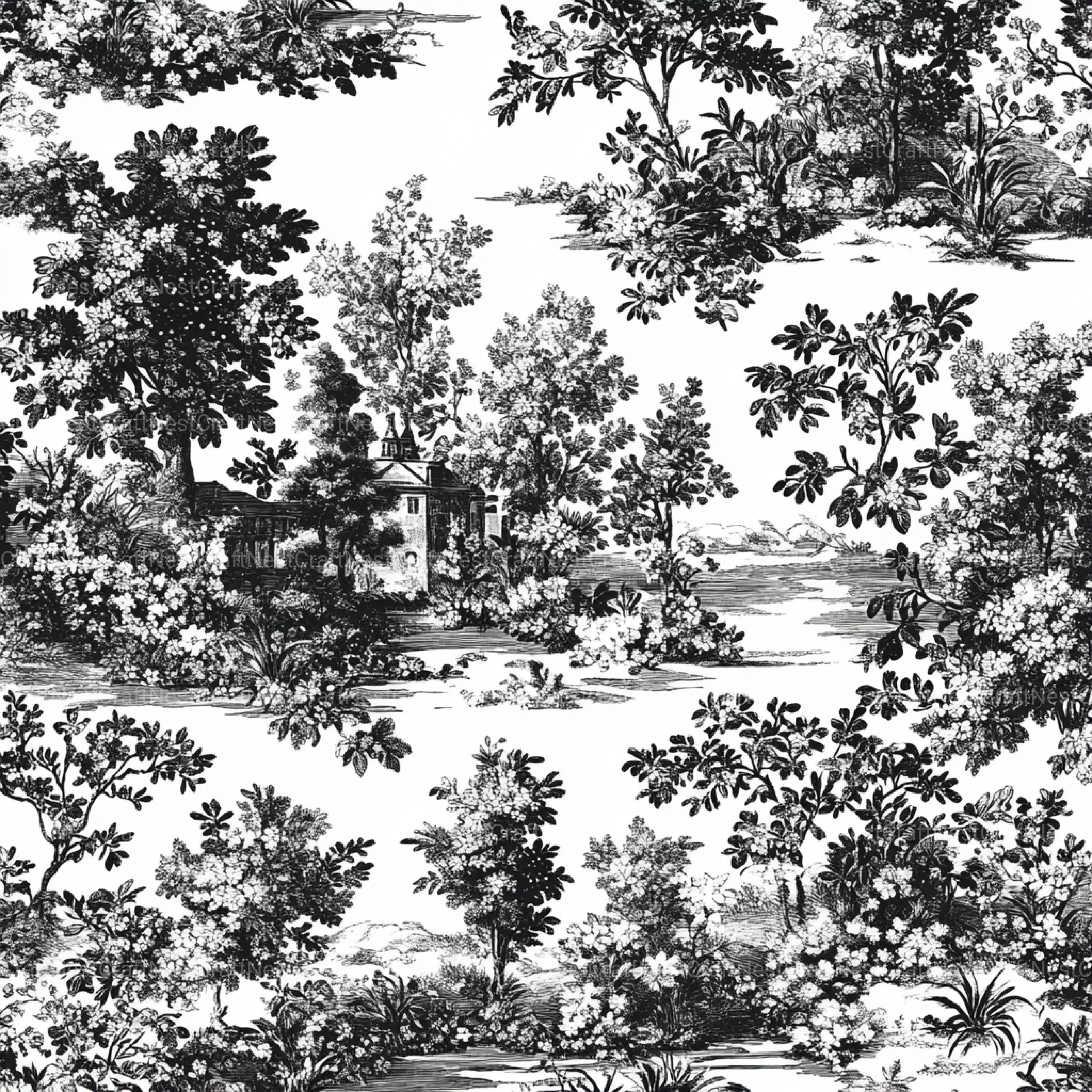 Black White Spring Toile De Jouy Pattern Clipart Bundle - CraftNest - Digital Crafting and Art