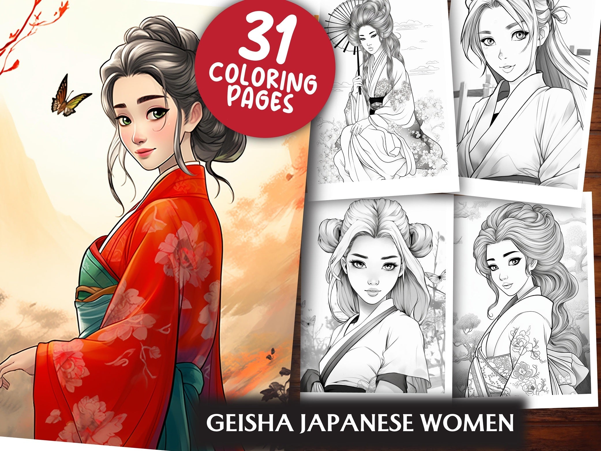 Geisha Japanese Women Coloring Book