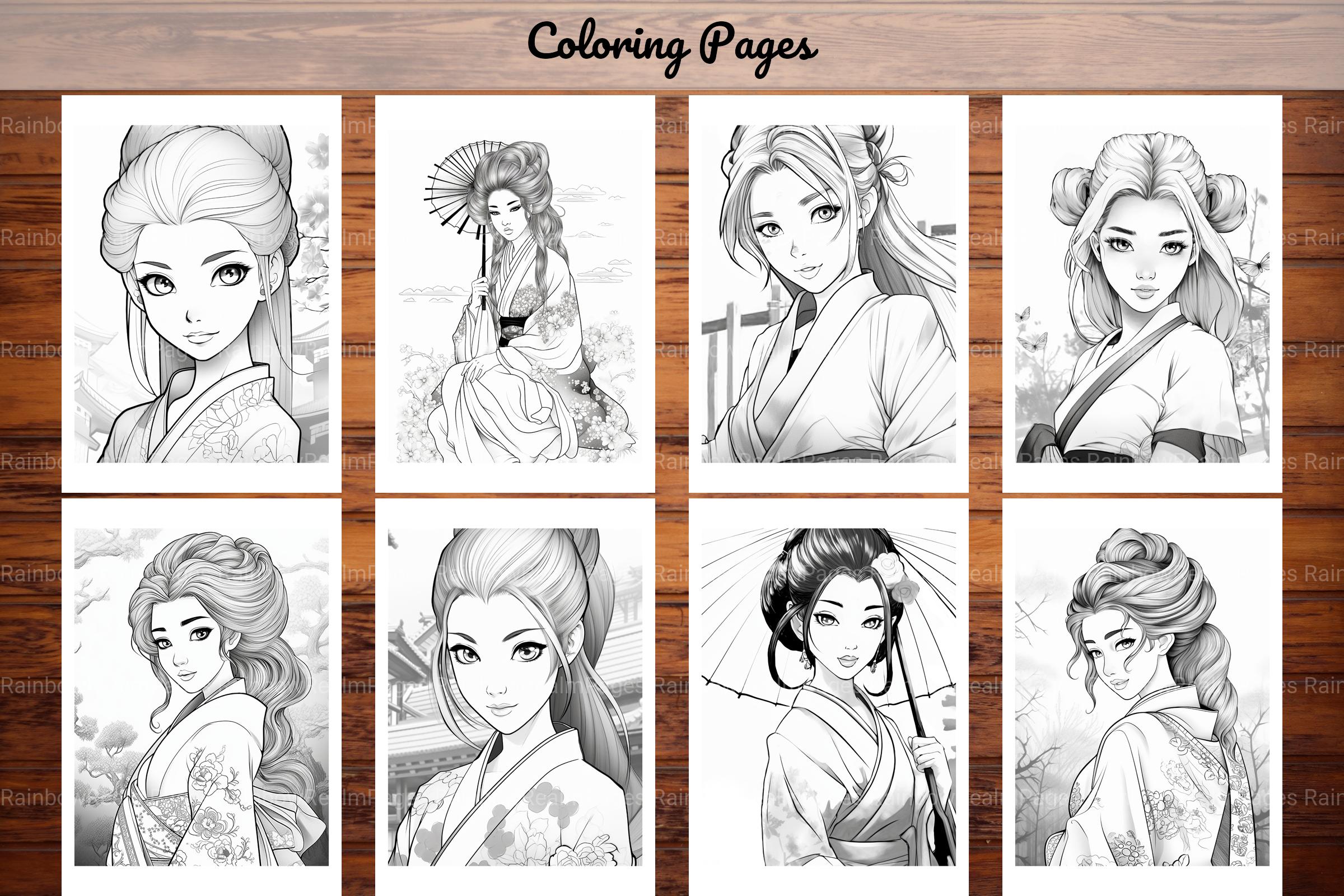 Geisha Japanese Women Coloring Book