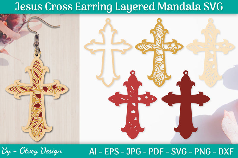 Jesus Cross Earring Layered Mandala SVG Bundle 2 - CraftNest - Digital Crafting and Art