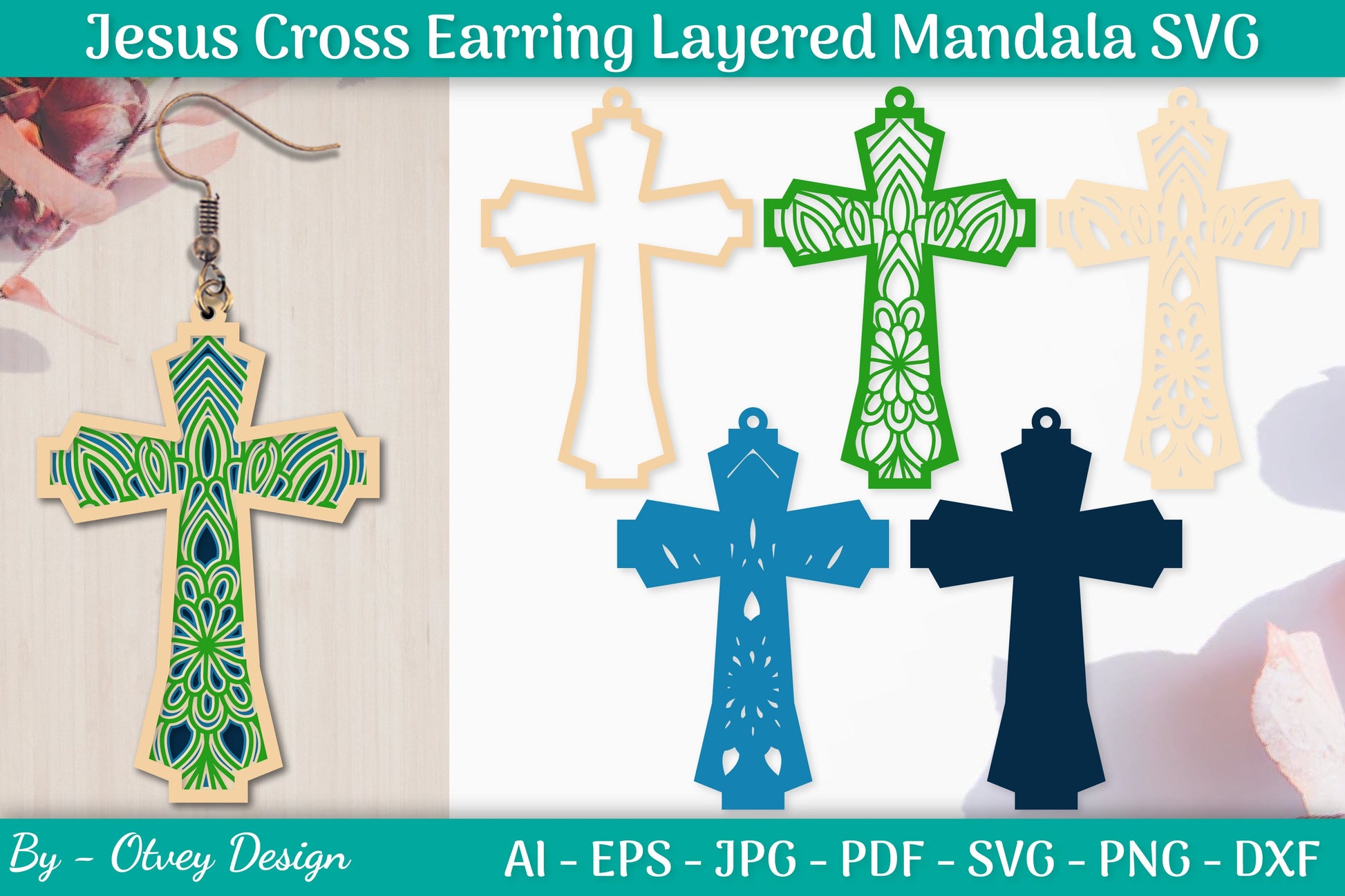 Jesus Cross Earring Layered Mandala SVG Bundle 3 - CraftNest - Digital Crafting and Art