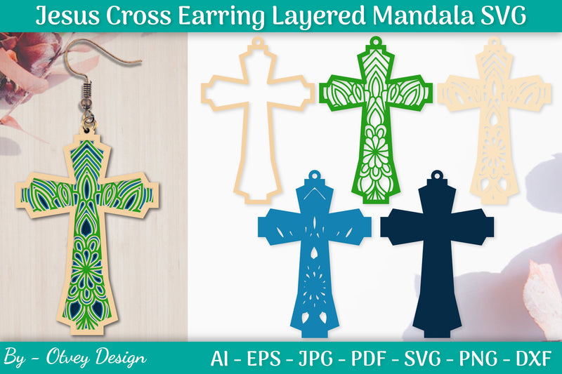 Jesus Cross Earring Layered Mandala SVG Bundle 3 - CraftNest - Digital Crafting and Art