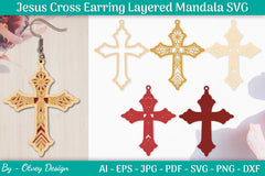 Jesus Cross Earring Layered Mandala SVG Bundle 5 - CraftNest - Digital Crafting and Art