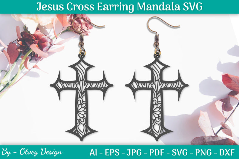 Jesus Cross Earring Mandala SVG Bundle 4 - CraftNest - Digital Crafting and Art